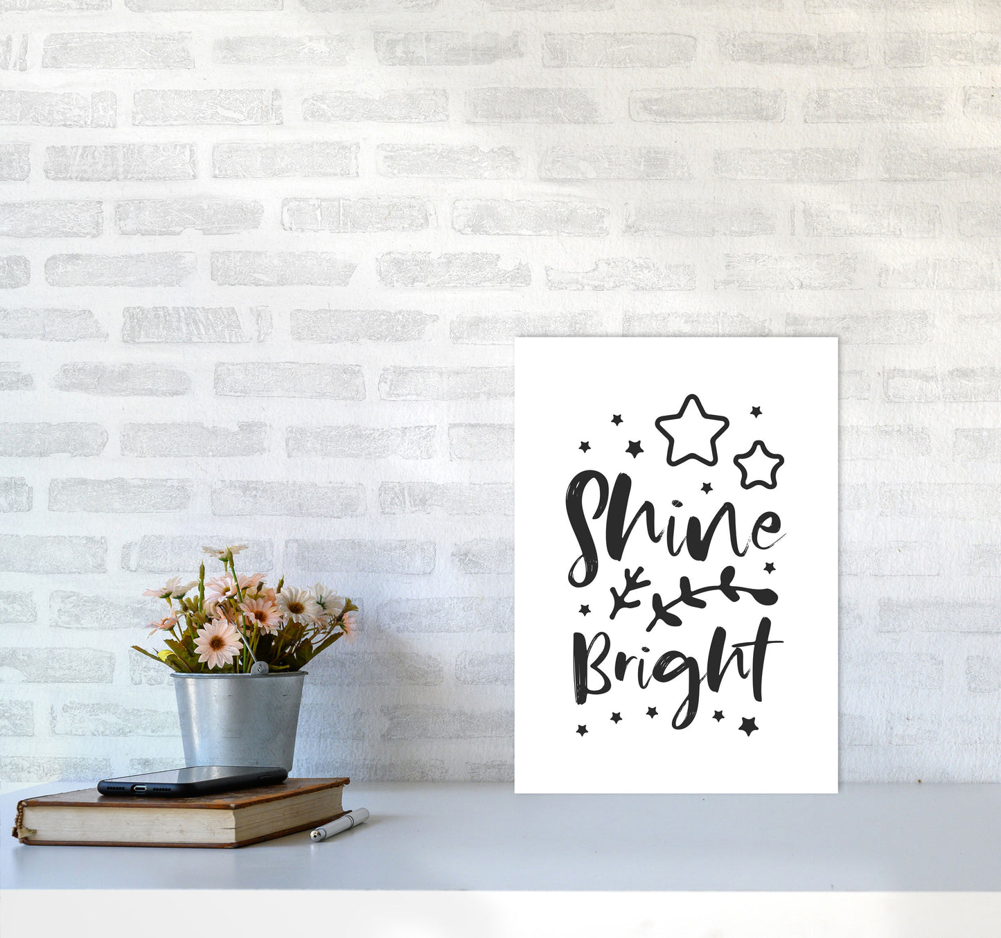 Shine Bright Black Framed Nursey Wall Art Print A3 Black Frame