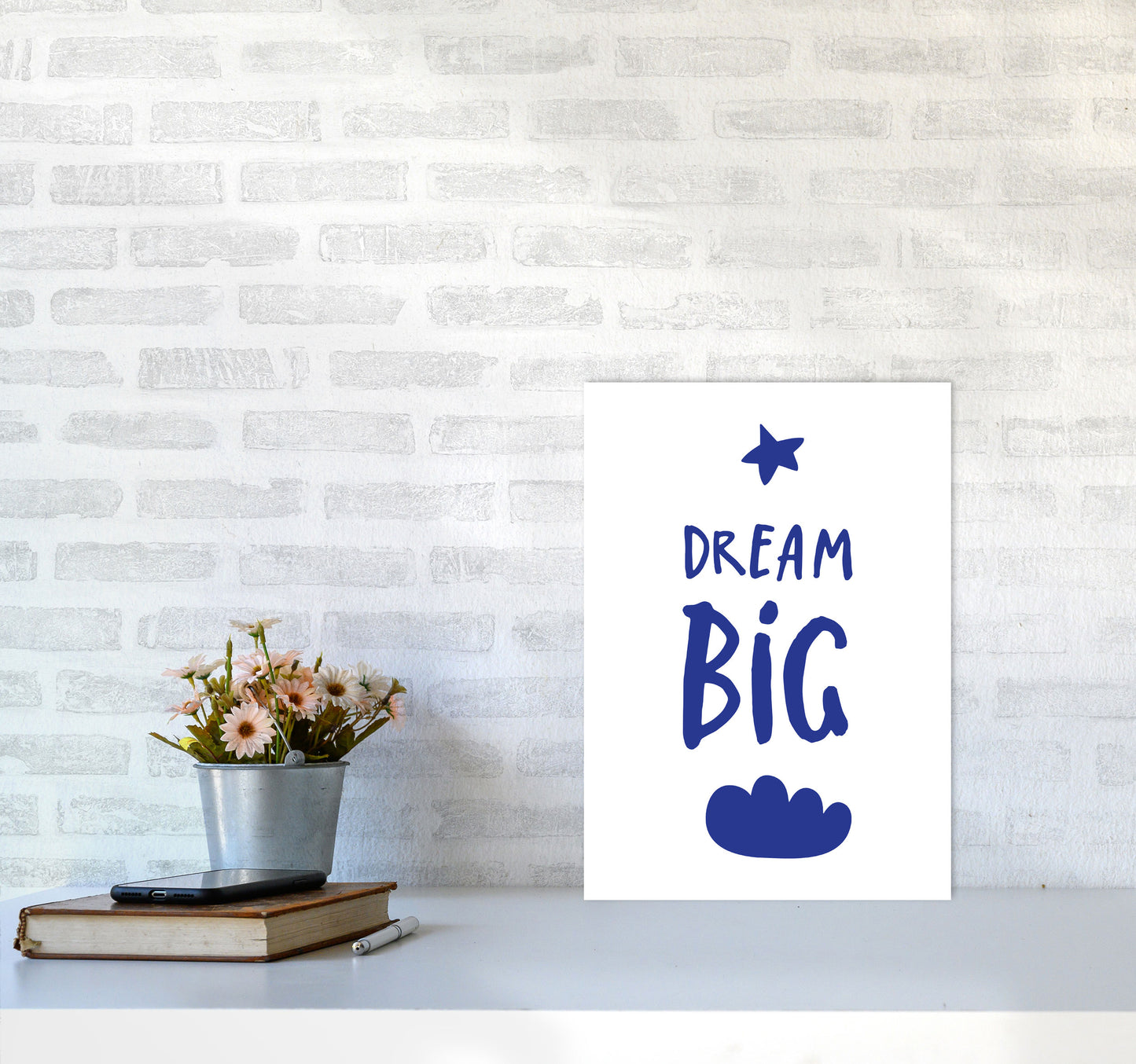 Dream Big Navy Framed Typography Wall Art Print A3 Black Frame