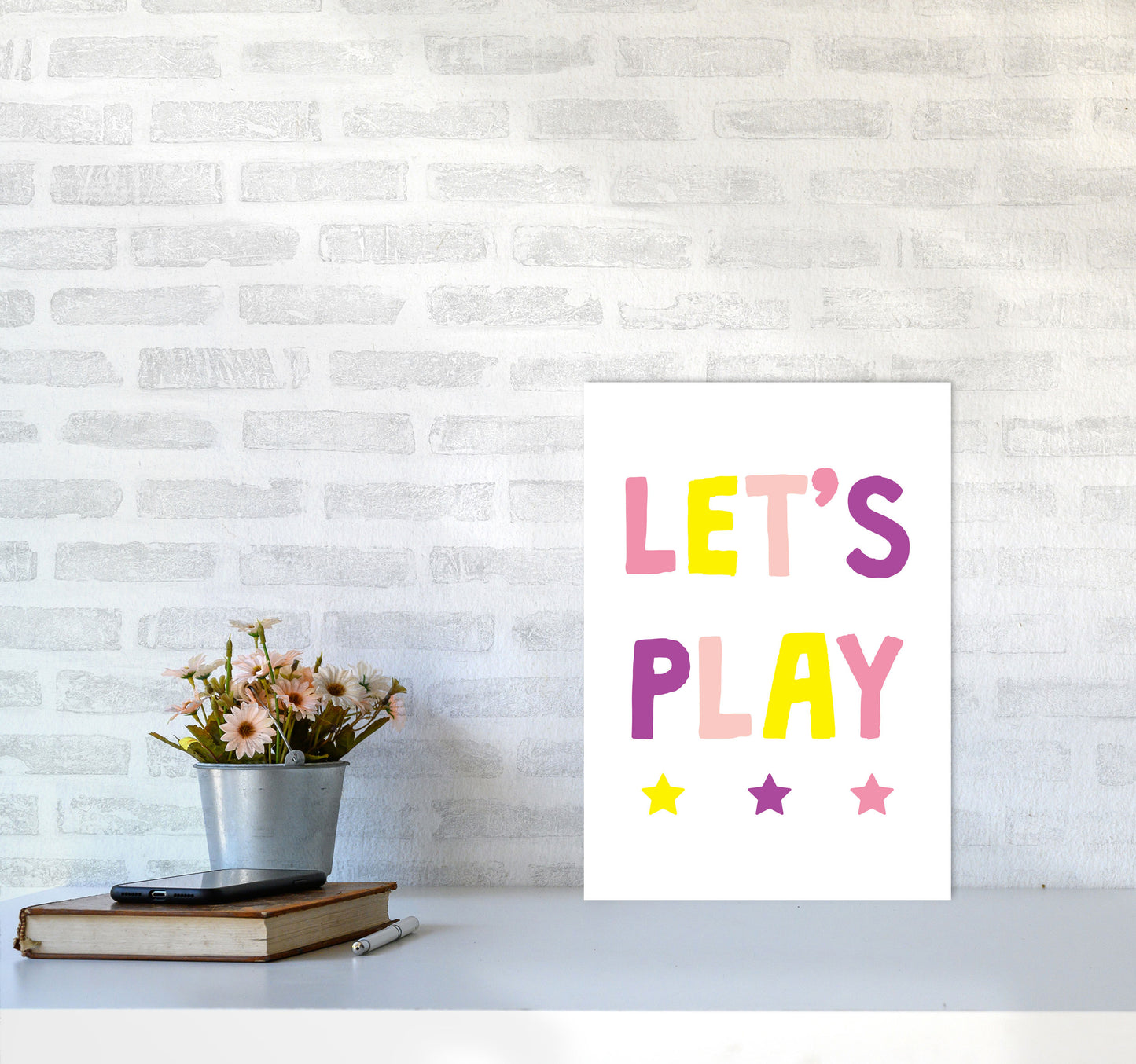 Let's Play Pinks Framed Nursey Wall Art Print A3 Black Frame