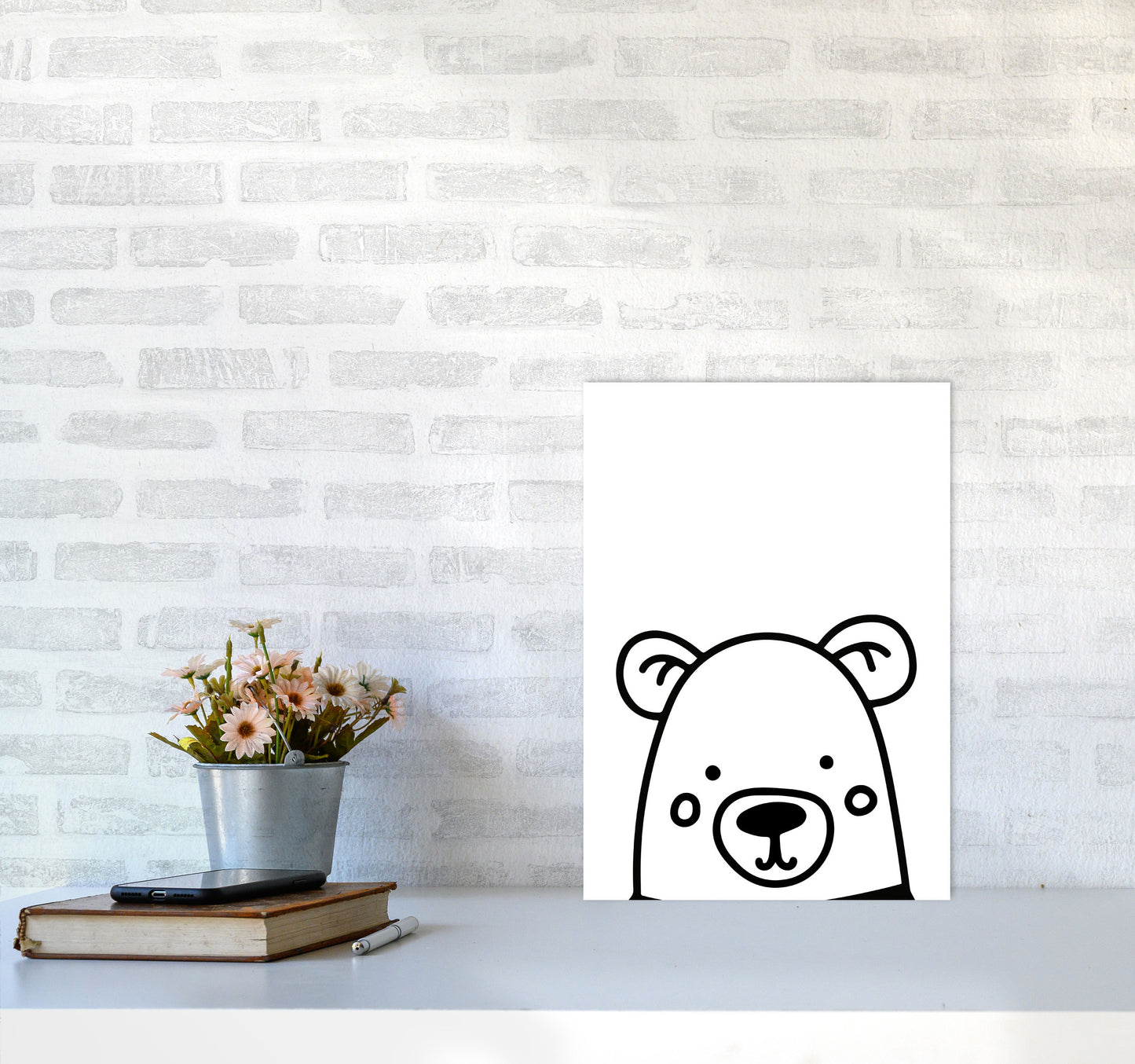 Black And White Bear Modern Print Animal Art Print A3 Black Frame