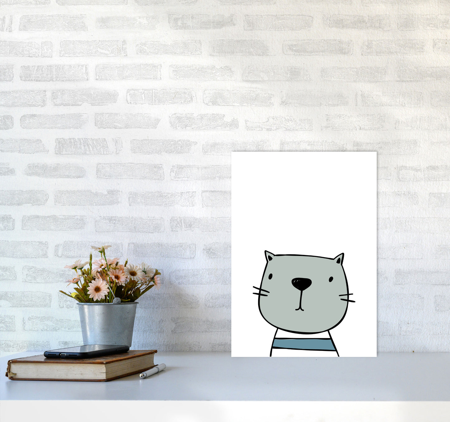 Cat Modern Print Animal Art Print A3 Black Frame