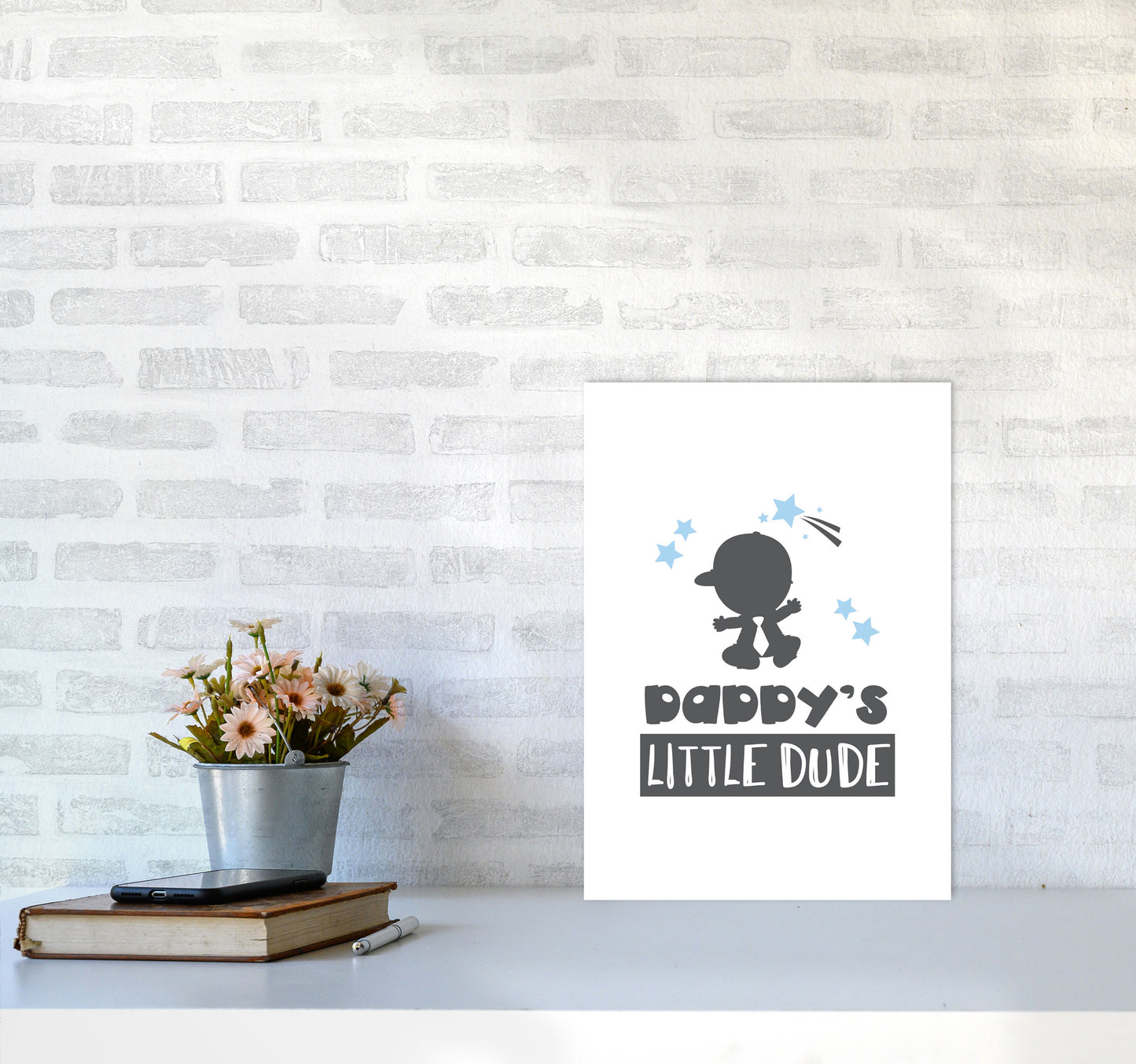 Daddy's Little Dude Framed Nursey Wall Art Print A3 Black Frame