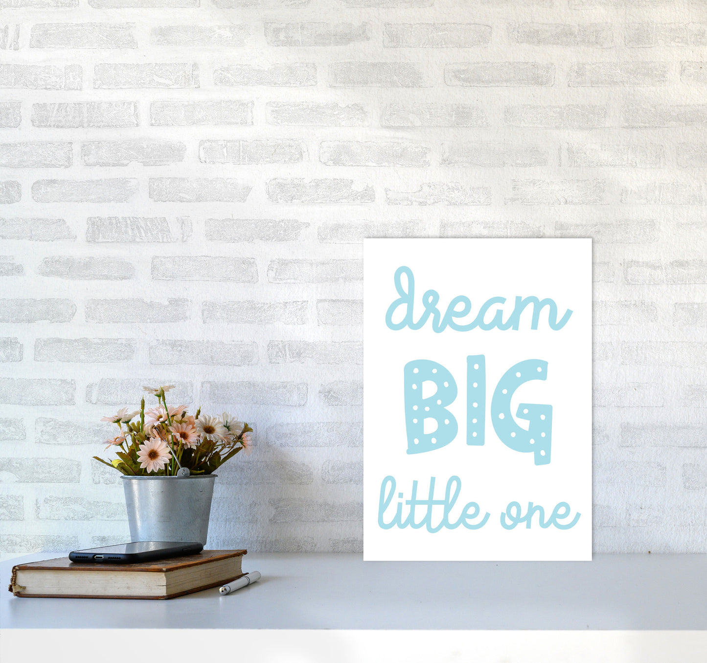 Dream Big Little One Blue Framed Nursey Wall Art Print A3 Black Frame
