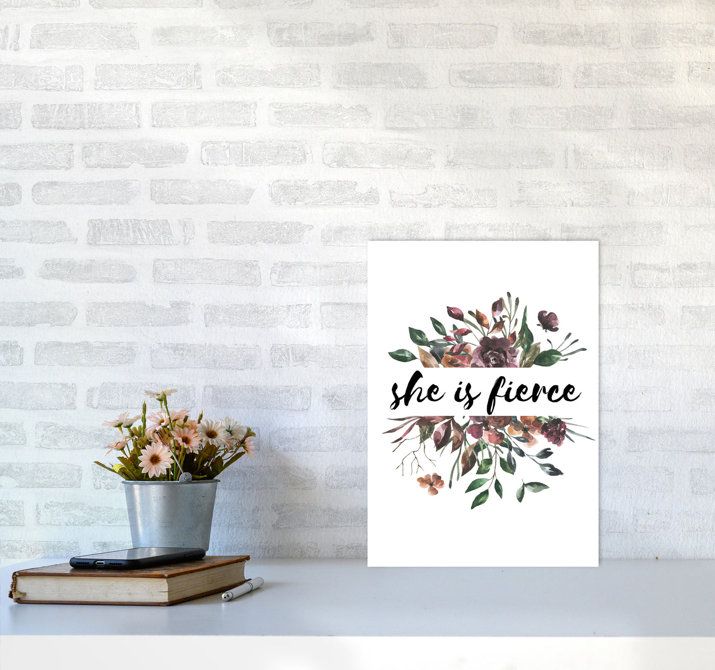 She Is Fierce Mixed Floral Modern Print A3 Black Frame
