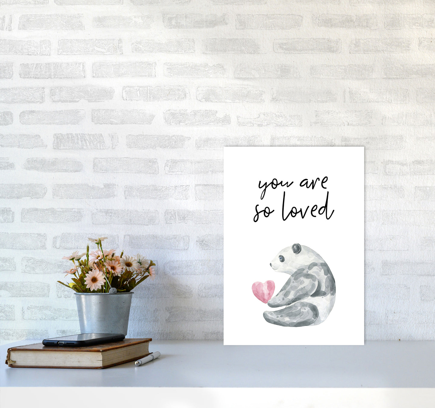 Panda You Are So Loved Framed Nursey Wall Art Print A3 Black Frame