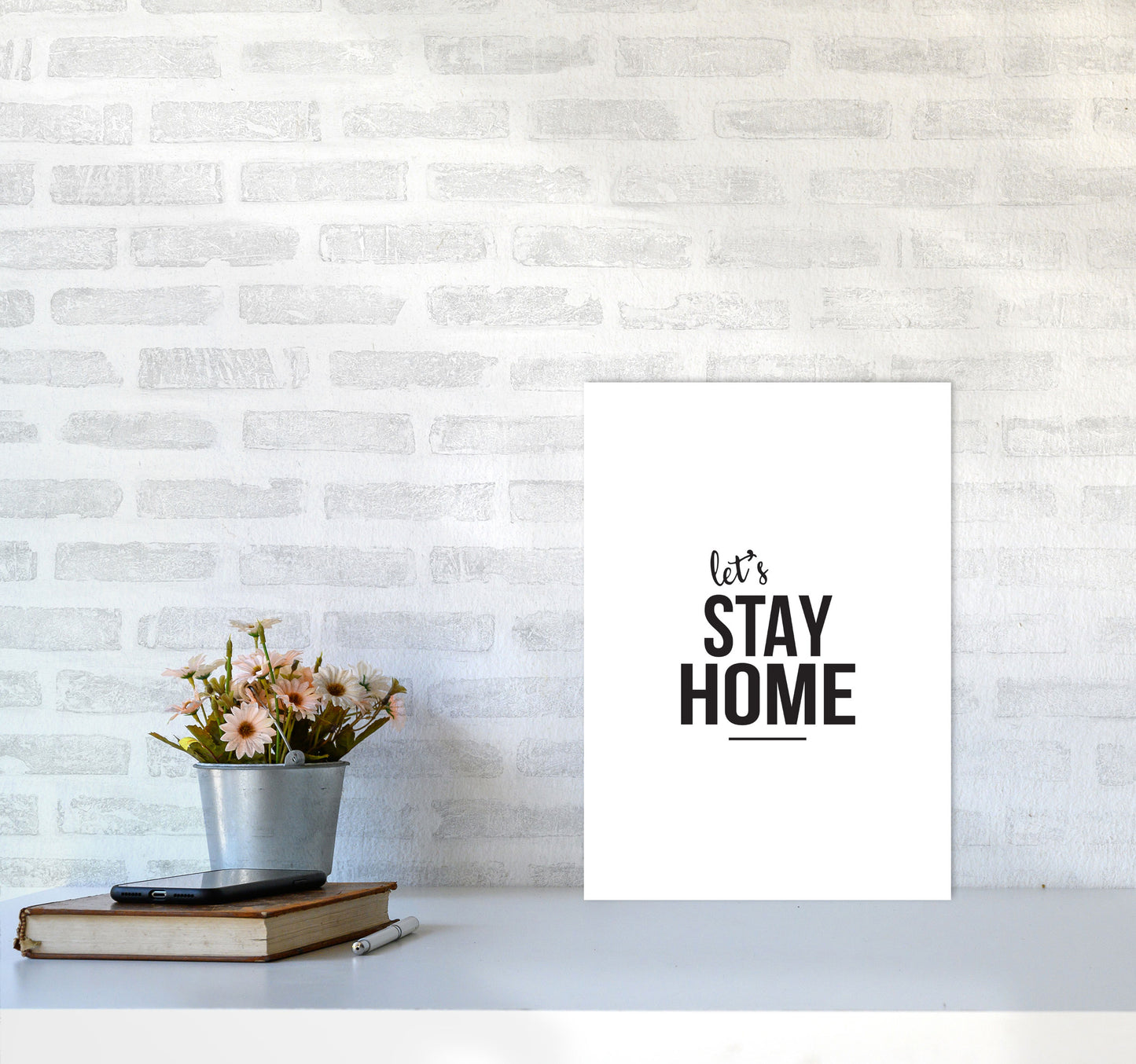 Let's Stay Home Framed Typography Wall Art Print A3 Black Frame