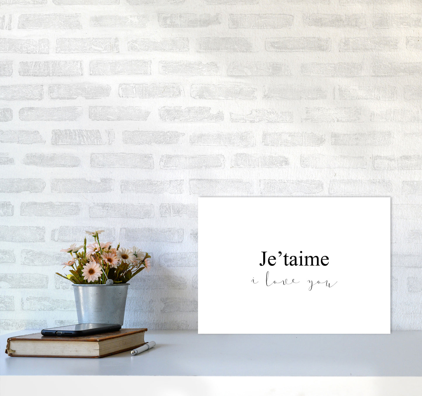 Je'taime Framed Typography Wall Art Print A3 Black Frame