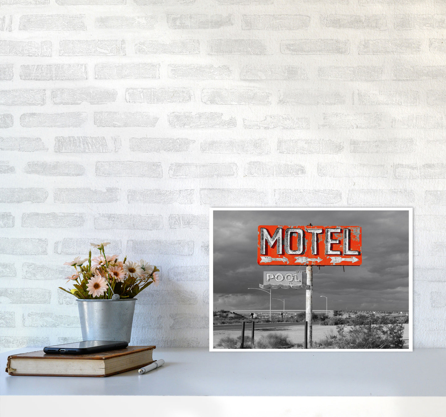 Red Motel Sign Modern Print A3 Black Frame
