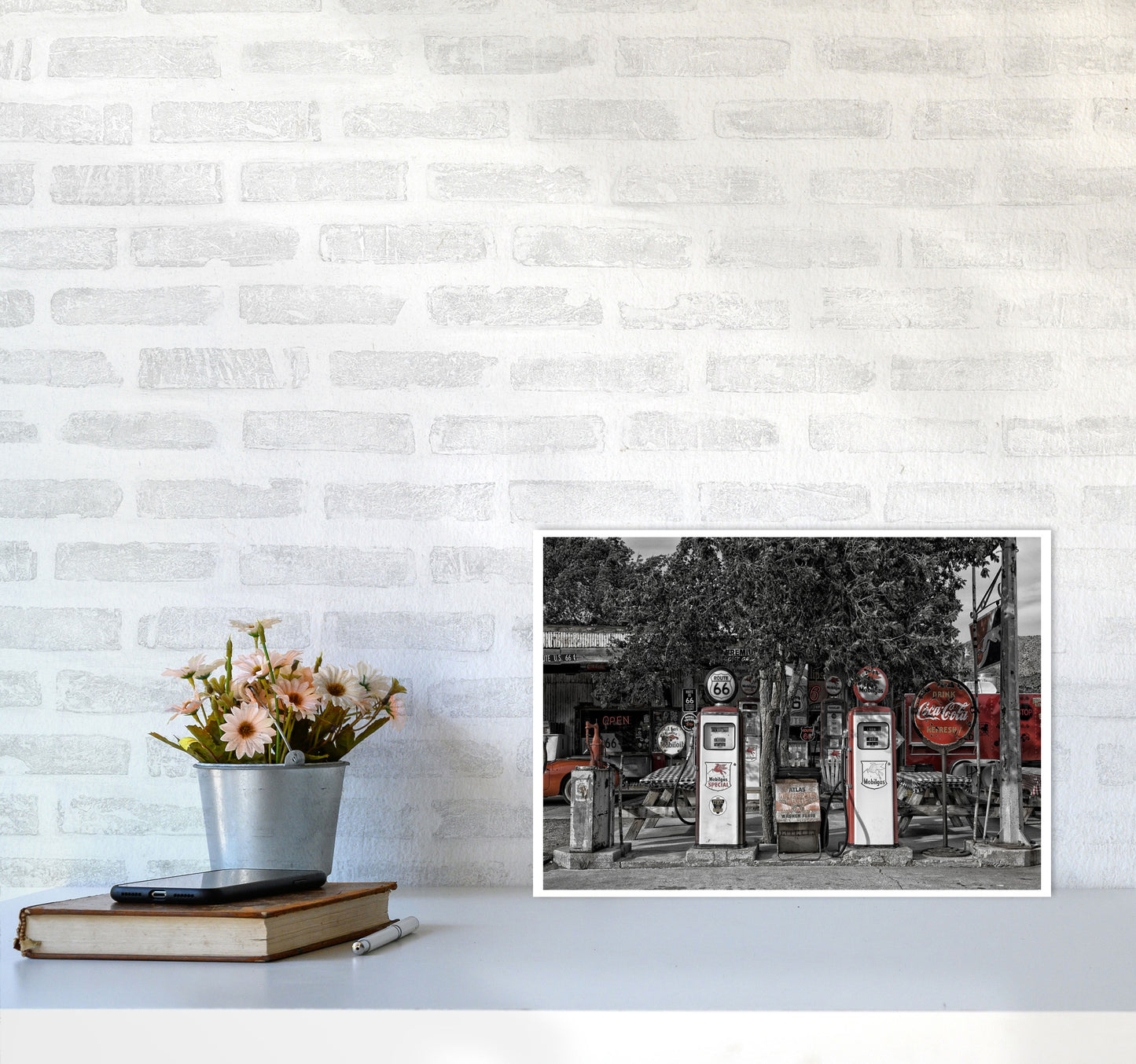 Retro Black And Red Gas Pumps Modern Print A3 Black Frame