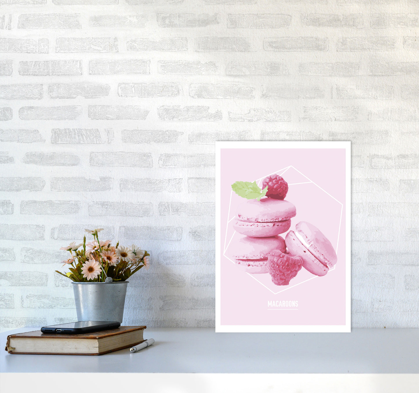 Pink Macaroons Modern Print A3 Black Frame