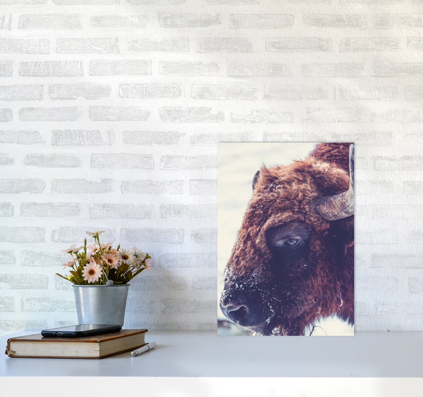 Bull Modern Print Animal Art Print A3 Black Frame