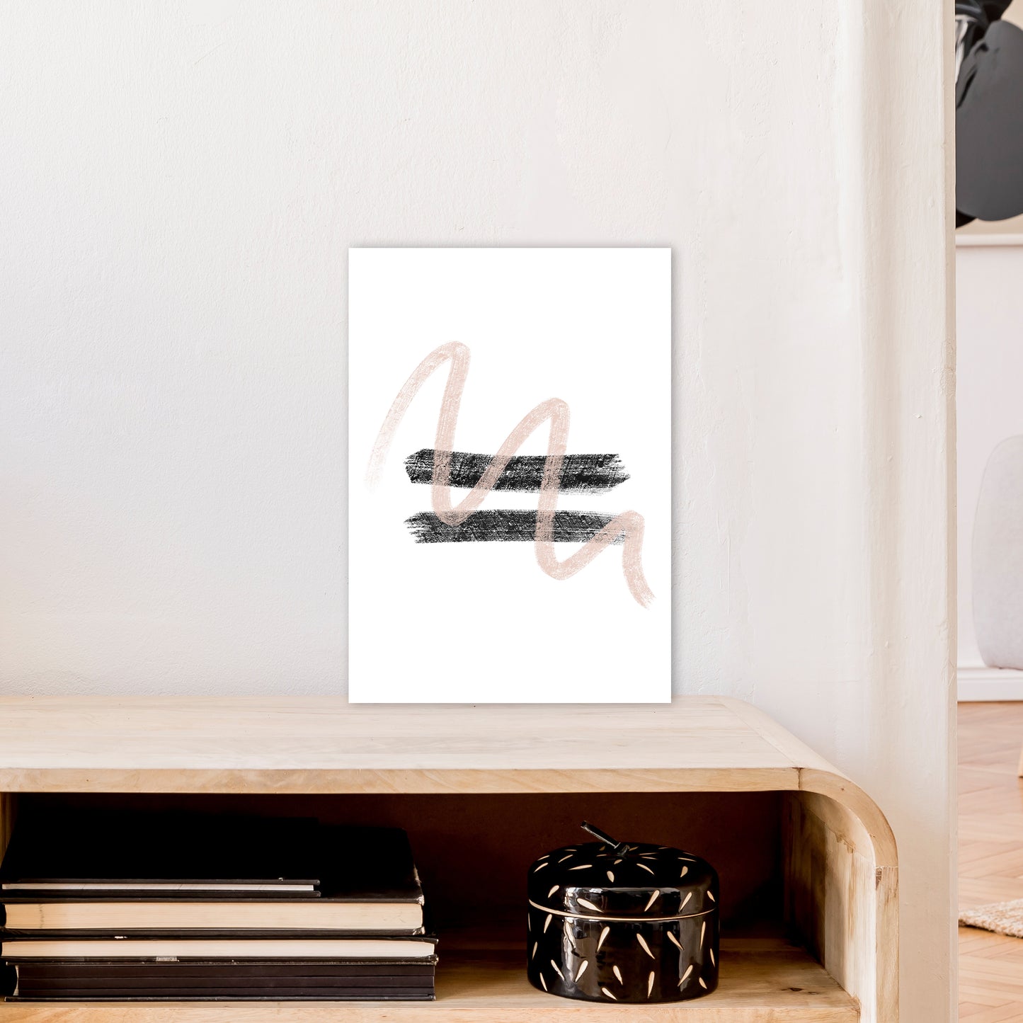 Dalia Chalk Pink And Black Line Contrast Art Print by Pixy Paper A3 Black Frame