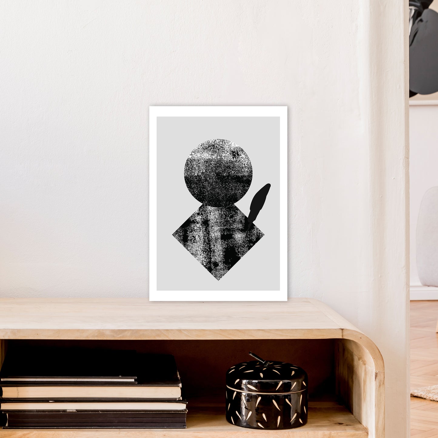 Graffiti Black And Grey Circle Leaf Art Print by Pixy Paper A3 Black Frame
