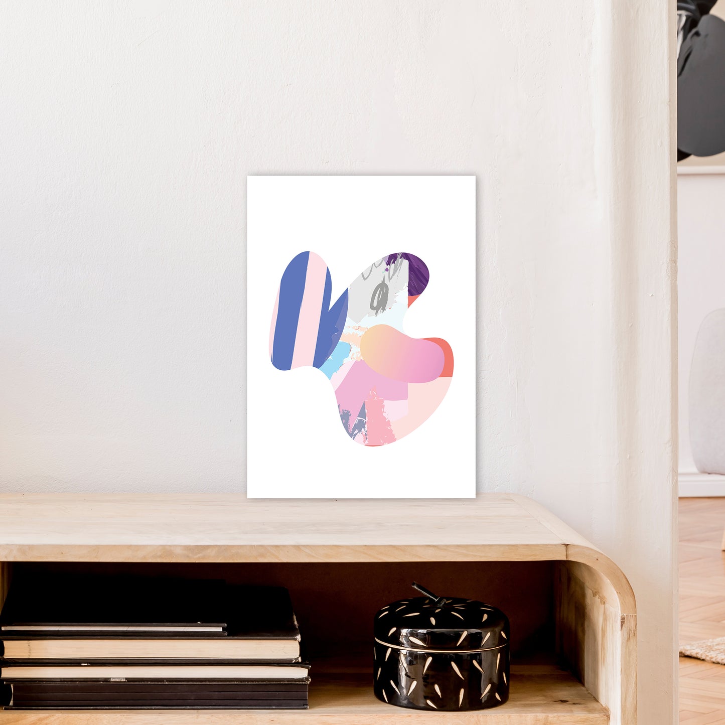 Pink Butterfly Abstract Shape Art Print by Pixy Paper A3 Black Frame