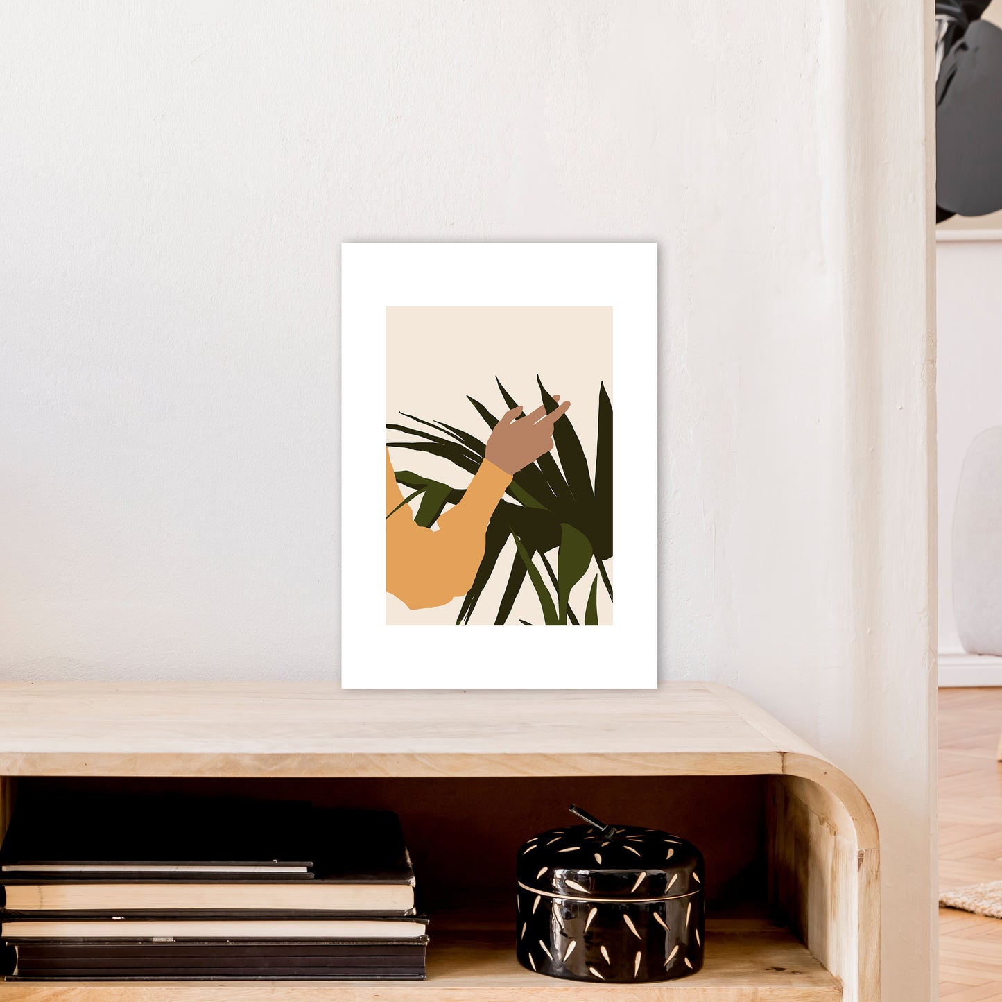 Mica Hand On Plant - N5 Art Print by Pixy Paper A3 Black Frame