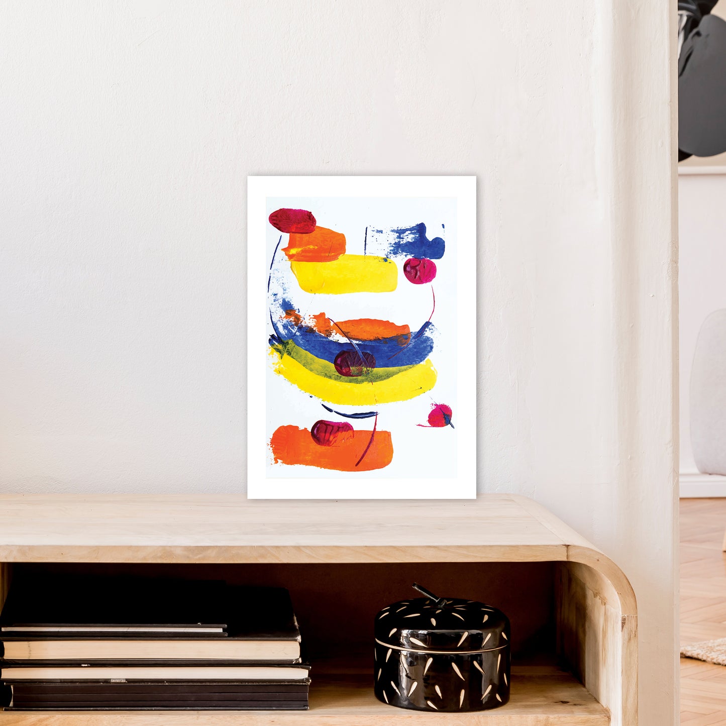 Bright Yellow Blue And Red Paint Strokes Art Print by Pixy Paper A3 Black Frame