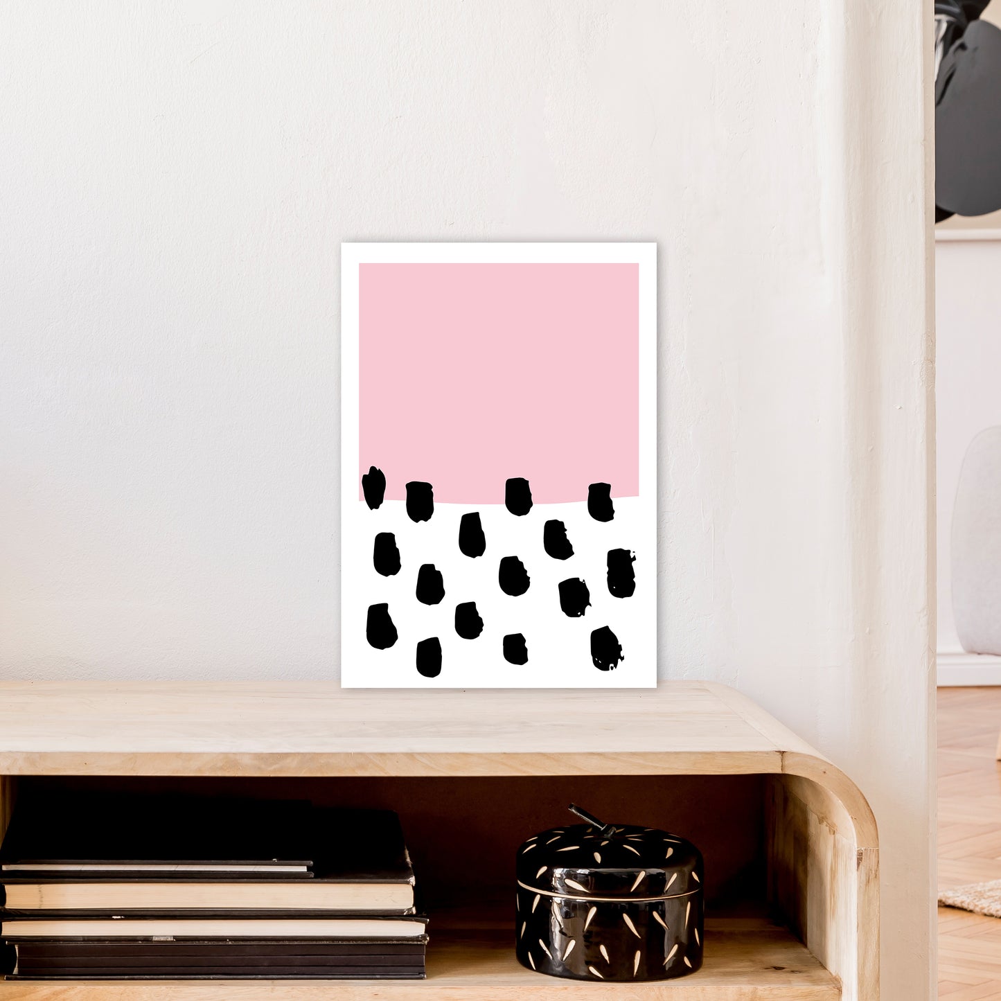 Pink Polka Neon Funk Art Print by Pixy Paper A3 Black Frame