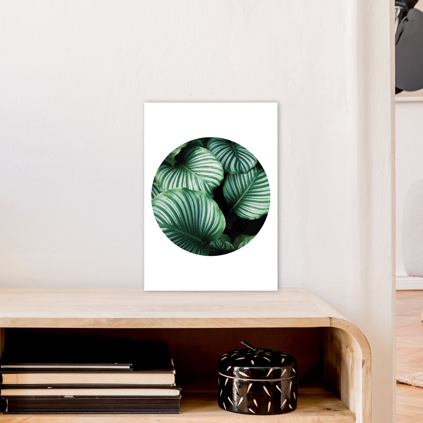 Green Leaf Circle Window Art Print by Pixy Paper A3 Black Frame