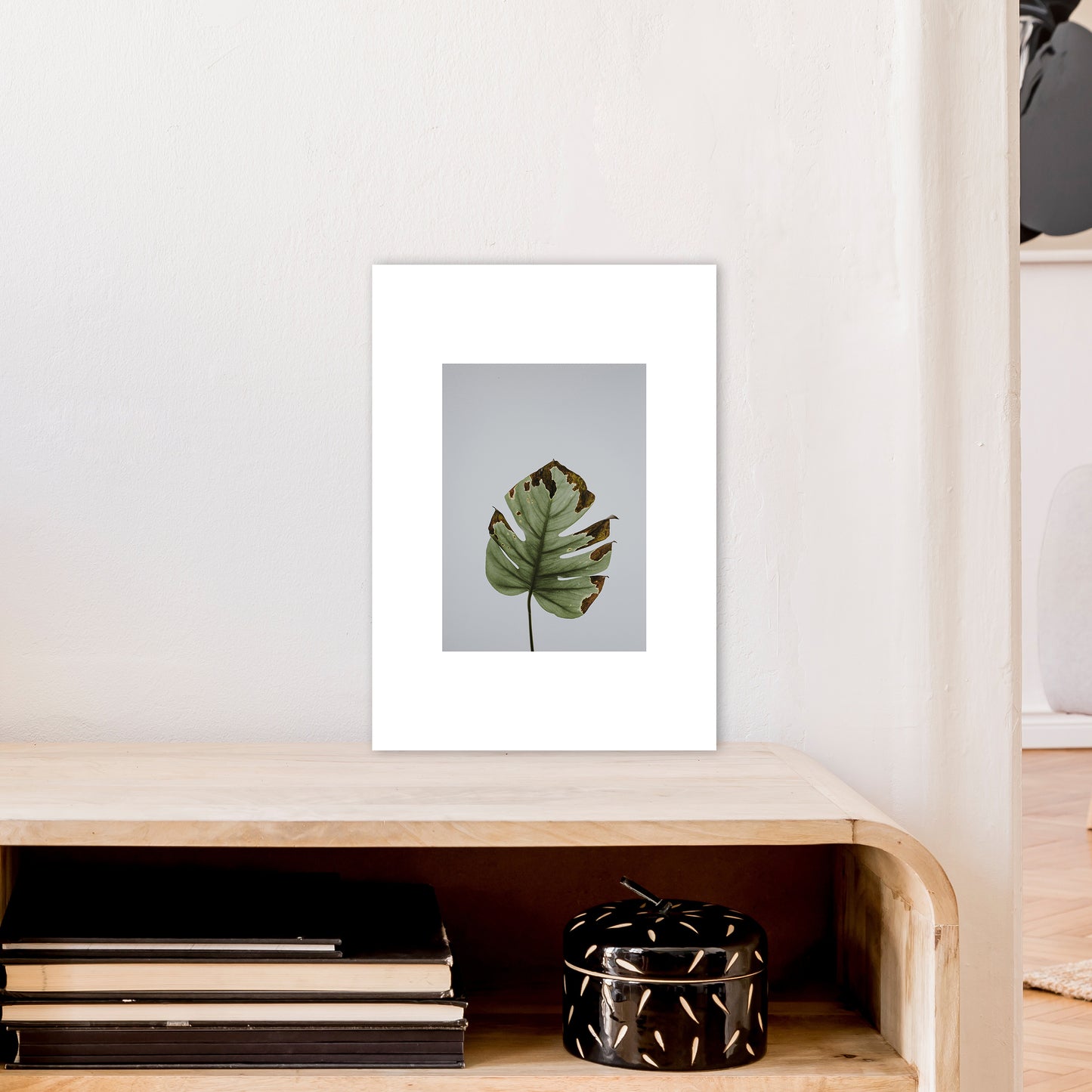 Old Leaf Grey Box Art Print by Pixy Paper A3 Black Frame