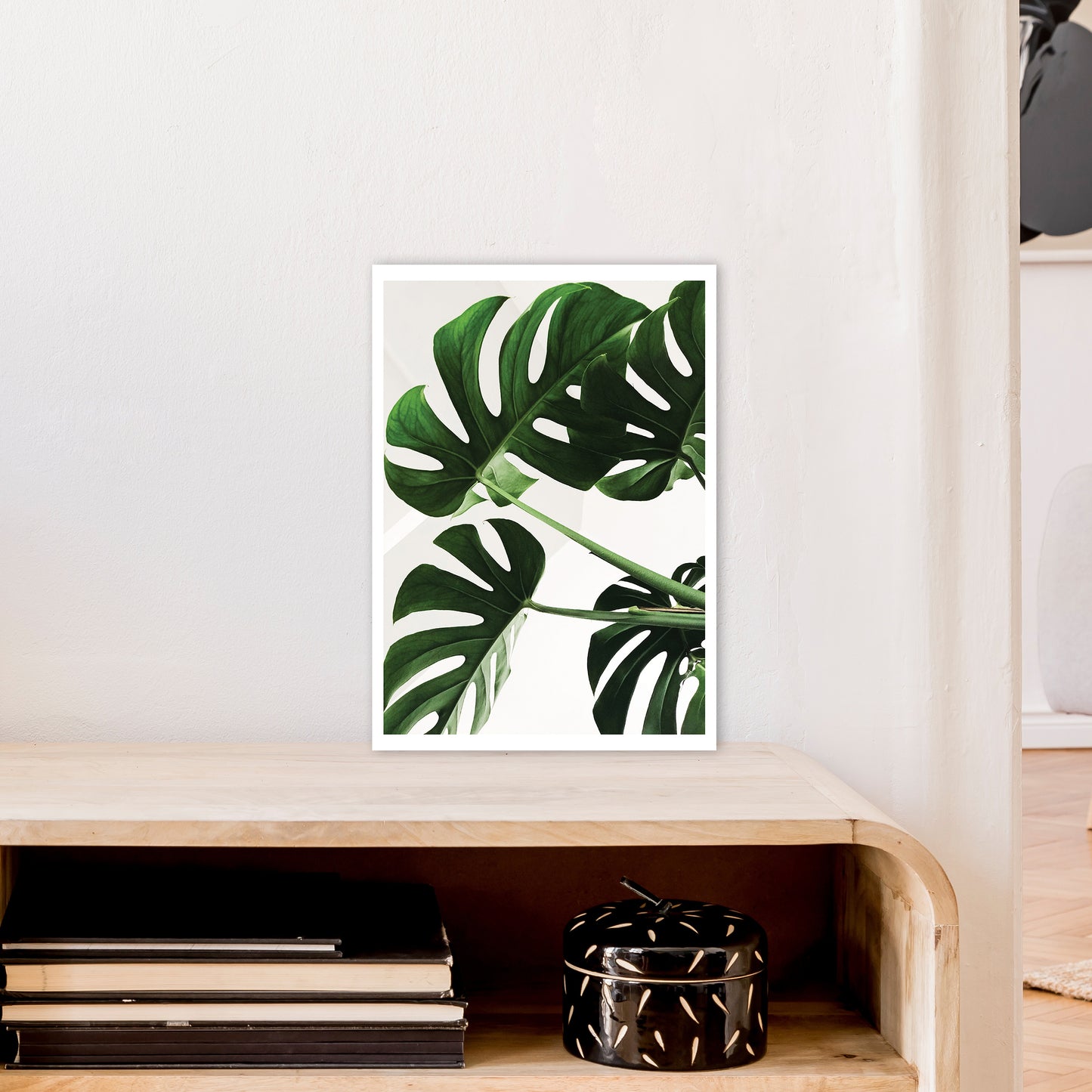 Monstera Leaf Art Print by Pixy Paper A3 Black Frame