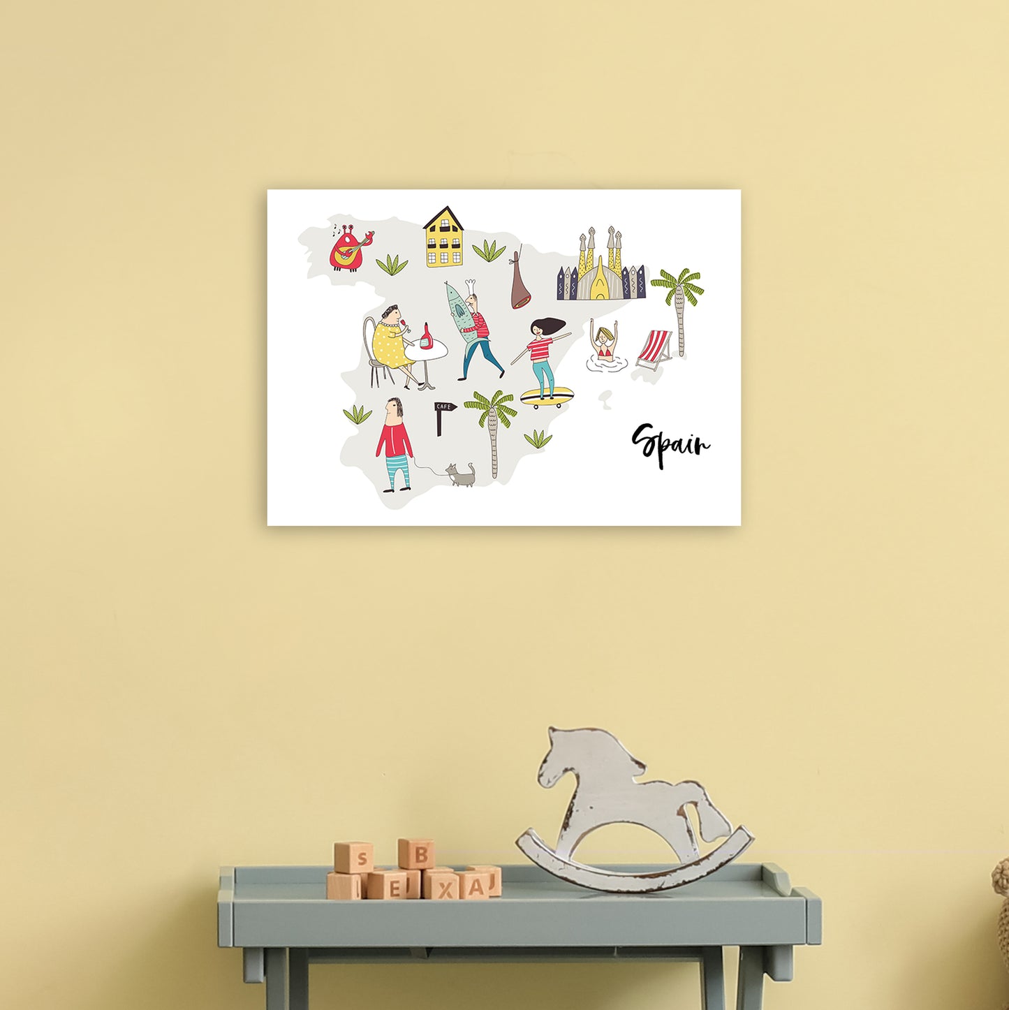Spain Map Art Print by Pixy Paper A3 Black Frame