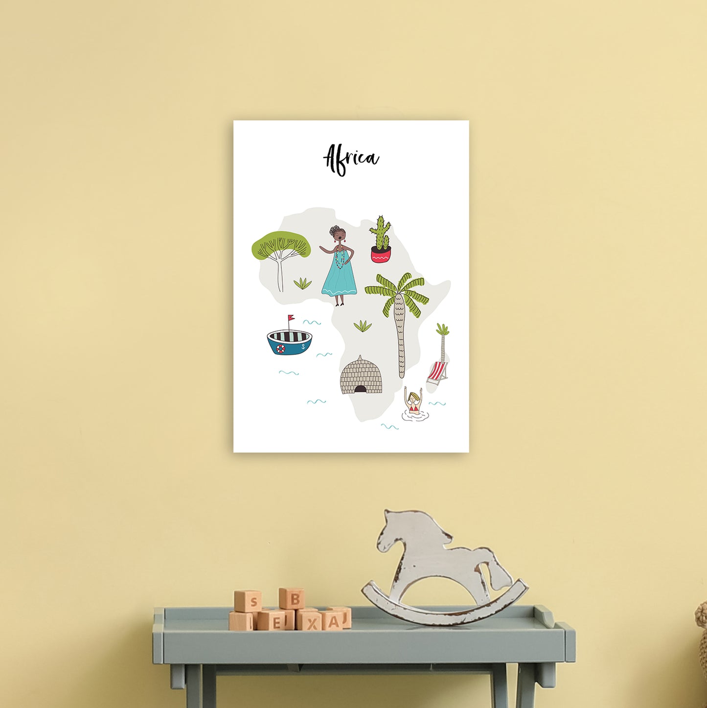 Africa Map Art Print by Pixy Paper A3 Black Frame