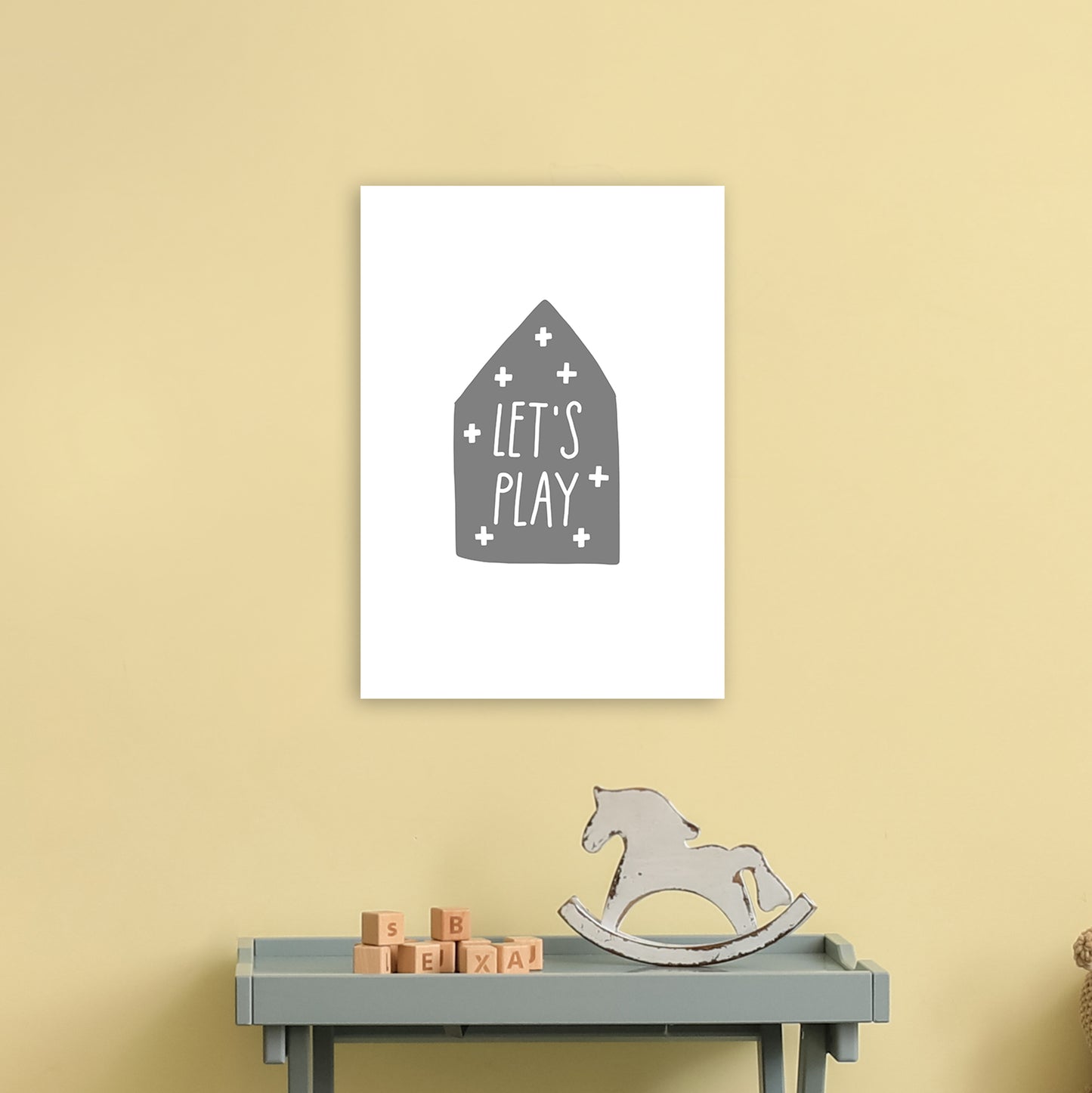 Let'S Play House Grey Super Scandi Art Print by Pixy Paper A3 Black Frame