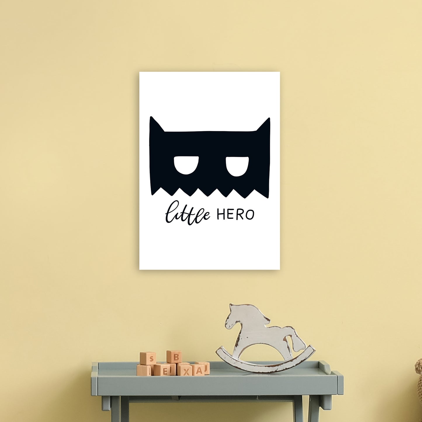 Little Hero Mask Super Scandi Black Art Print by Pixy Paper A3 Black Frame