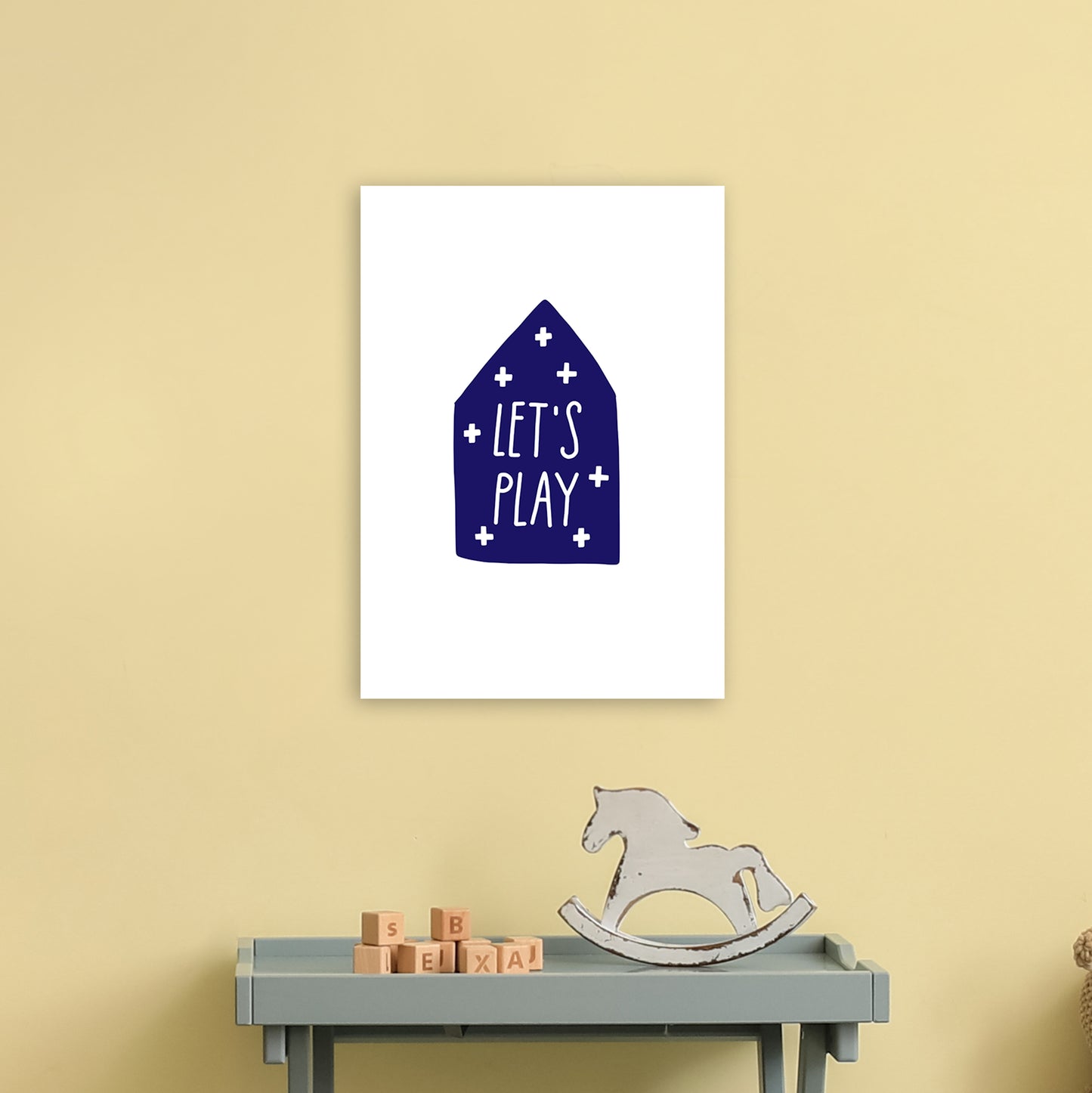 Let'S Play House Navy Super Scandi Art Print by Pixy Paper A3 Black Frame