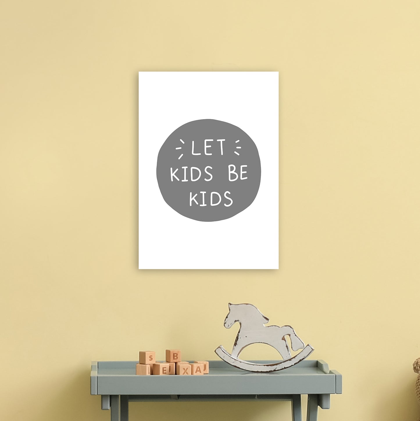 Let Kids Be Kids Super Scandi Grey Art Print by Pixy Paper A3 Black Frame
