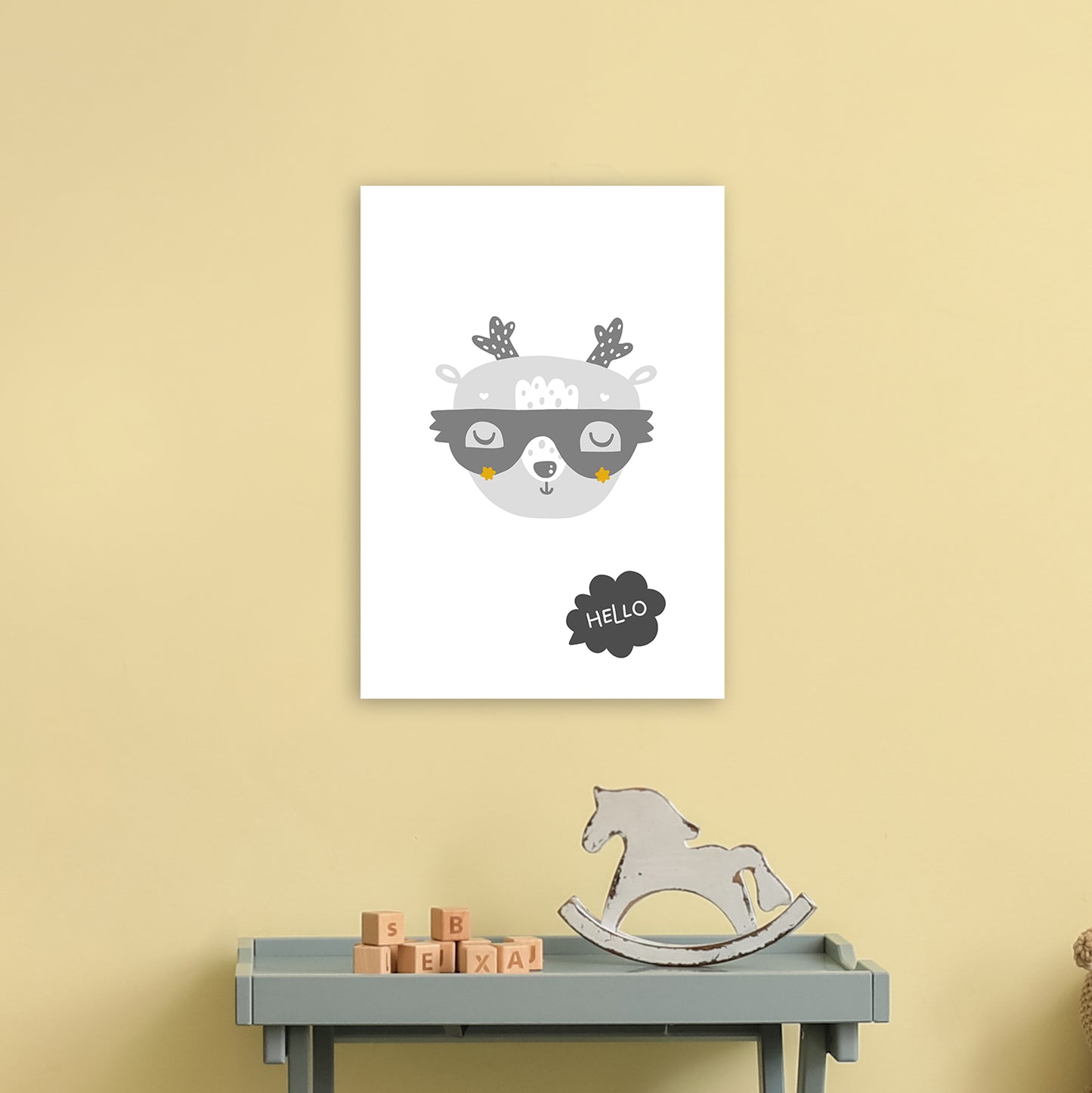 Hello Animal Super Scandi Grey Art Print by Pixy Paper A3 Black Frame