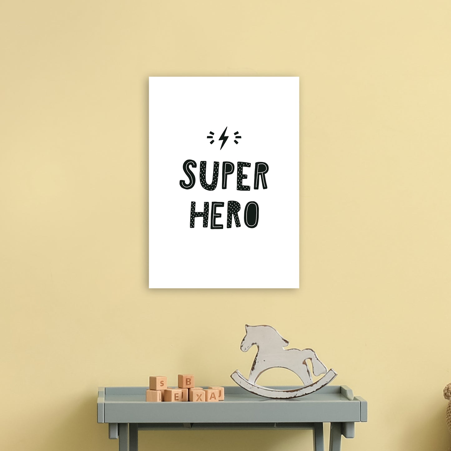 Super Hero Black Super Scandi Art Print by Pixy Paper A3 Black Frame