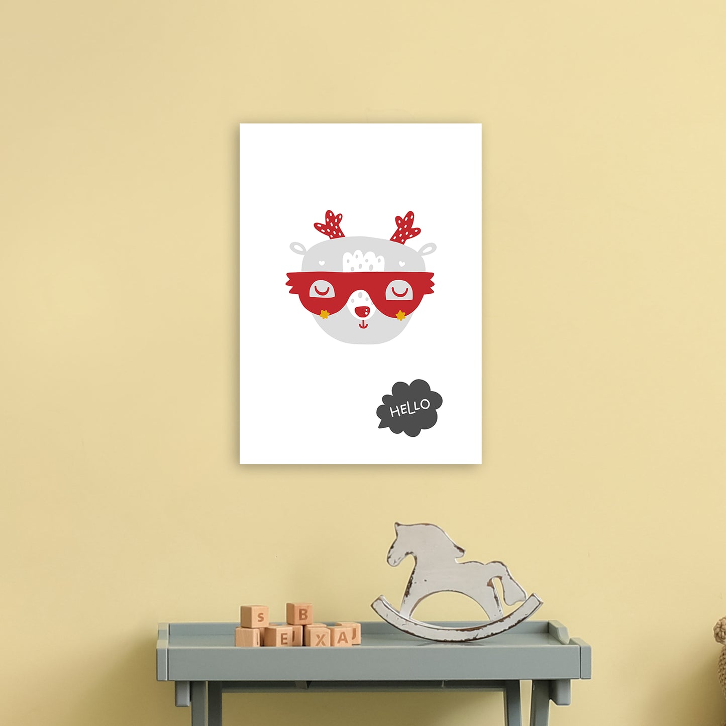 Hello Animal Red Super Scandi Art Print by Pixy Paper A3 Black Frame