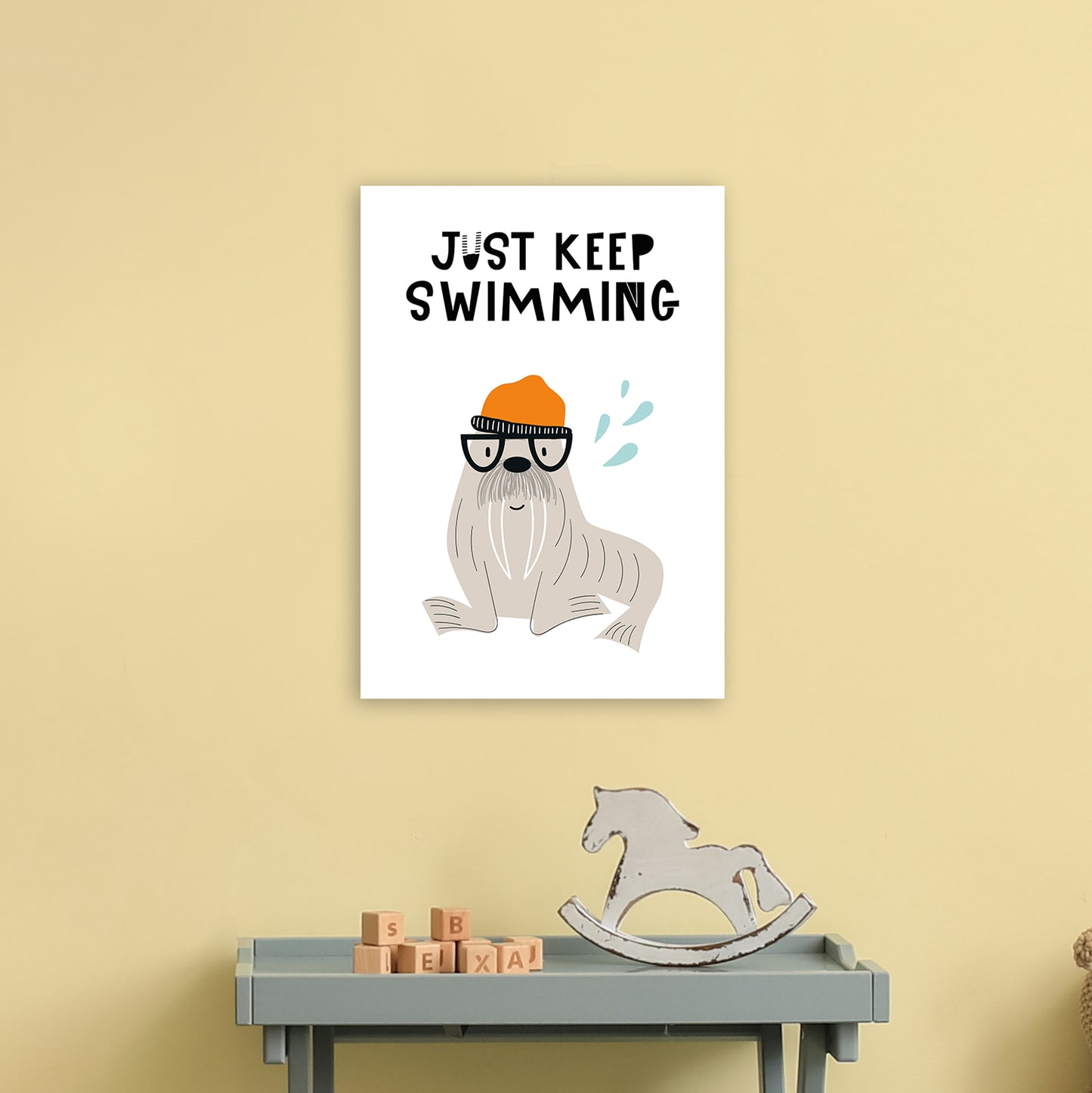 Just Keep Swimming Animal Pop Art Print by Pixy Paper A3 Black Frame
