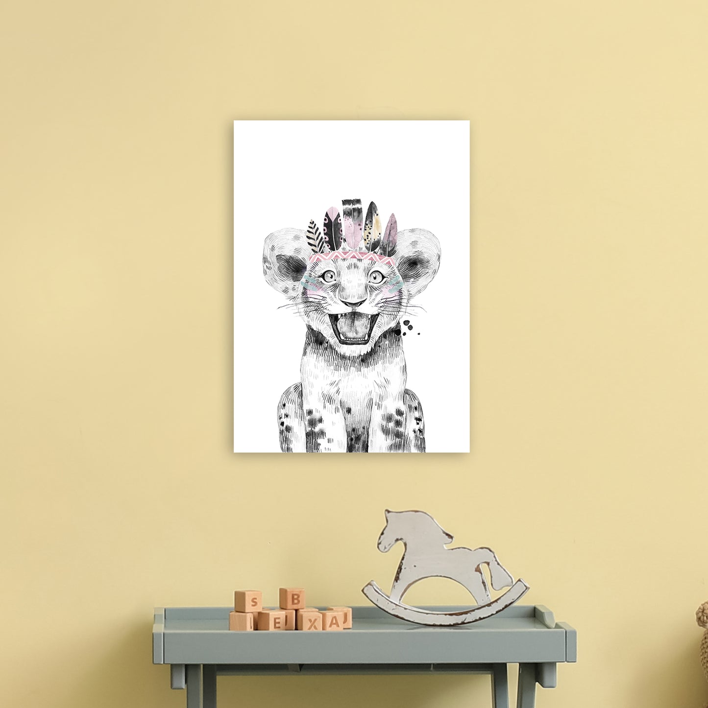 Safari Babies Tiger Feathers Art Print by Pixy Paper A3 Black Frame