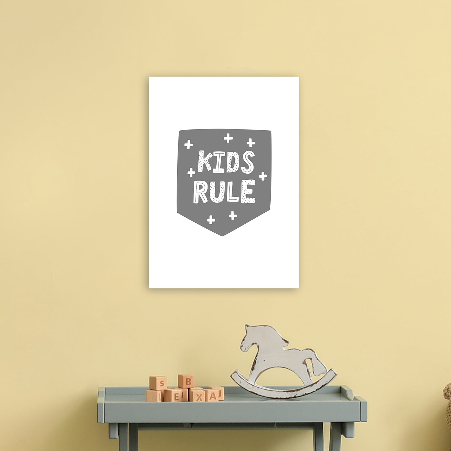 Kids Rule Super Scandi Grey Art Print by Pixy Paper A3 Black Frame