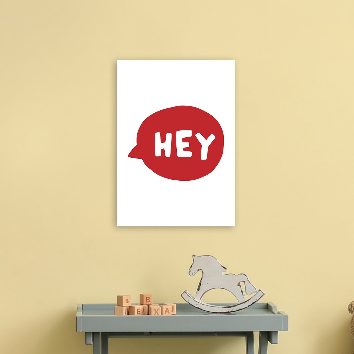 Hey Bubble Red Super Scandi Art Print by Pixy Paper A3 Black Frame
