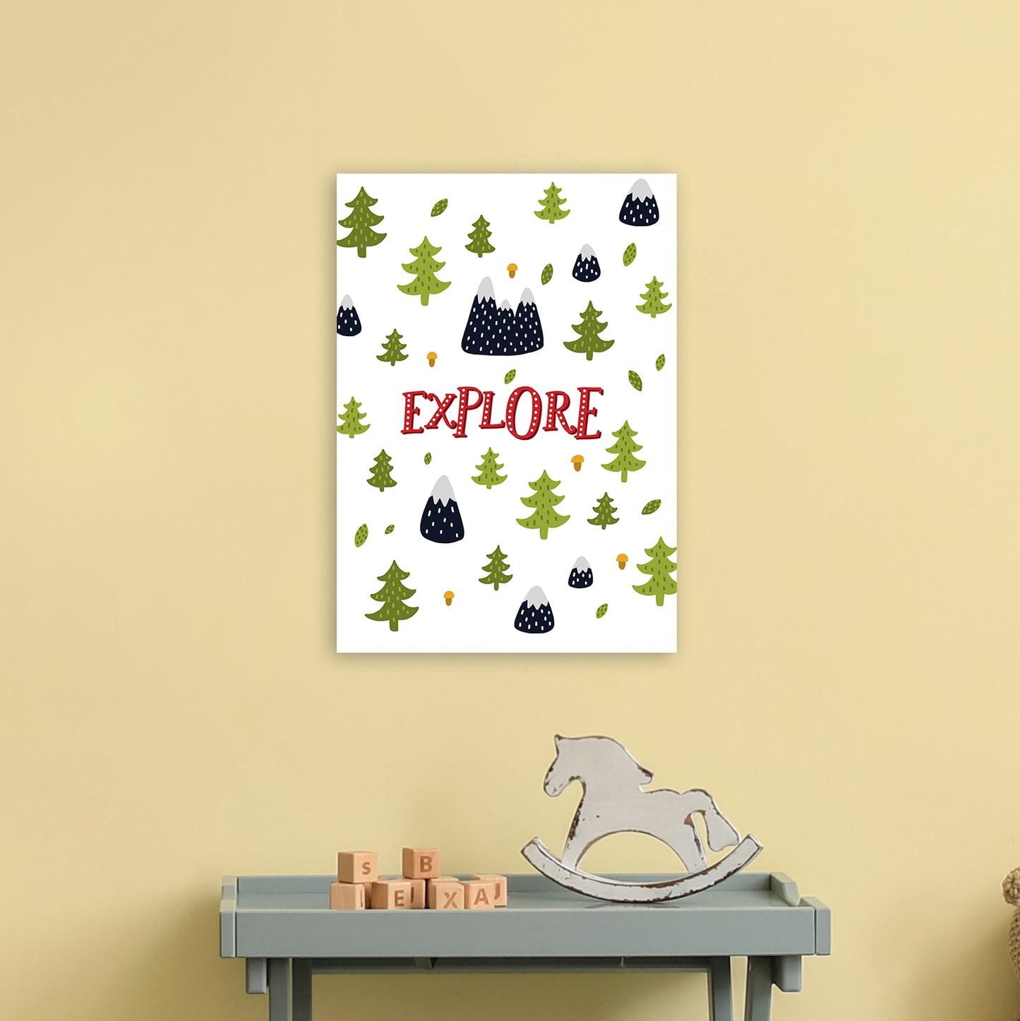 Little Explorer Trees Red Art Print by Pixy Paper A3 Black Frame