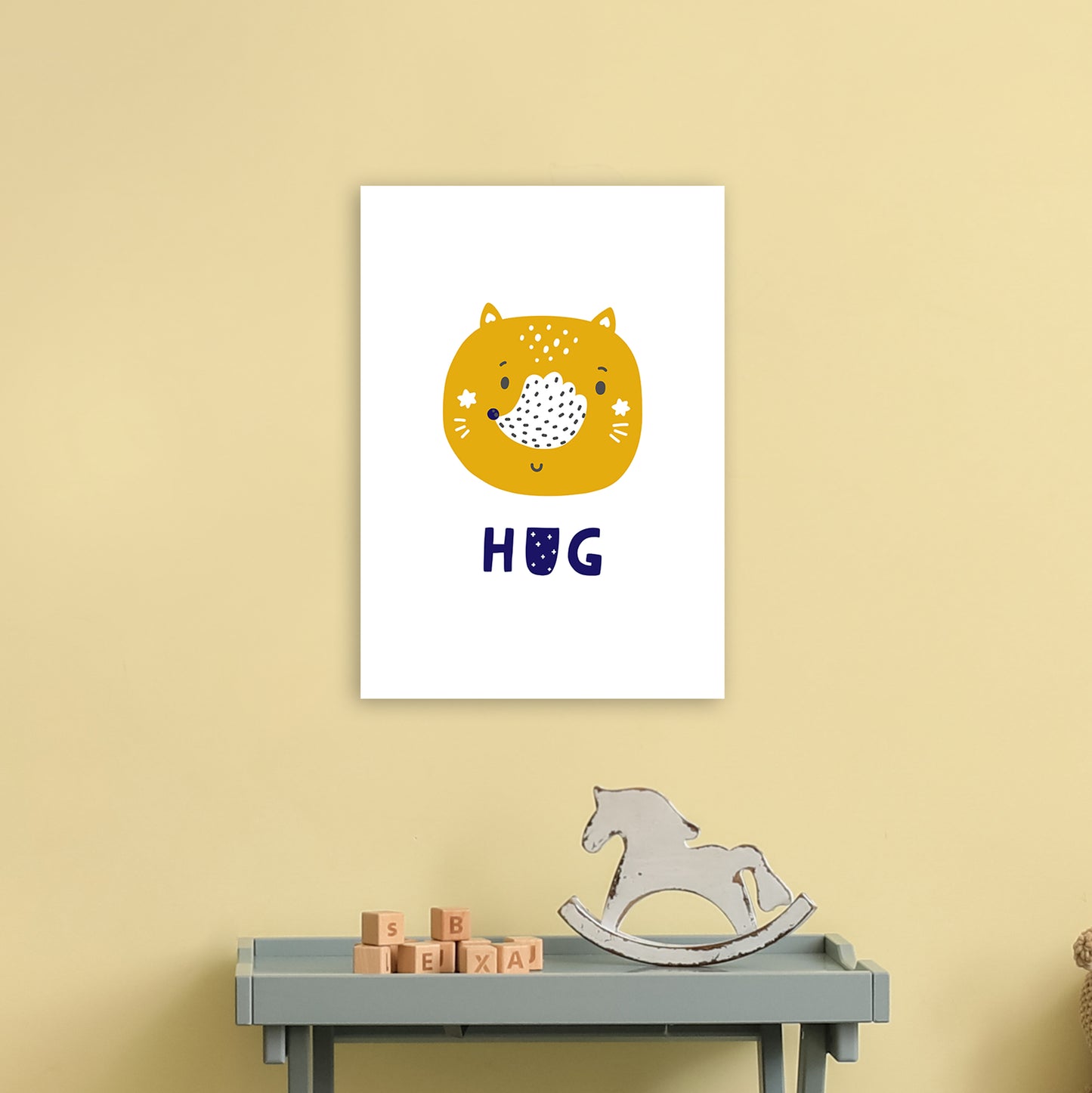 Fox Hug Navy Super Scandi Art Print by Pixy Paper A3 Black Frame