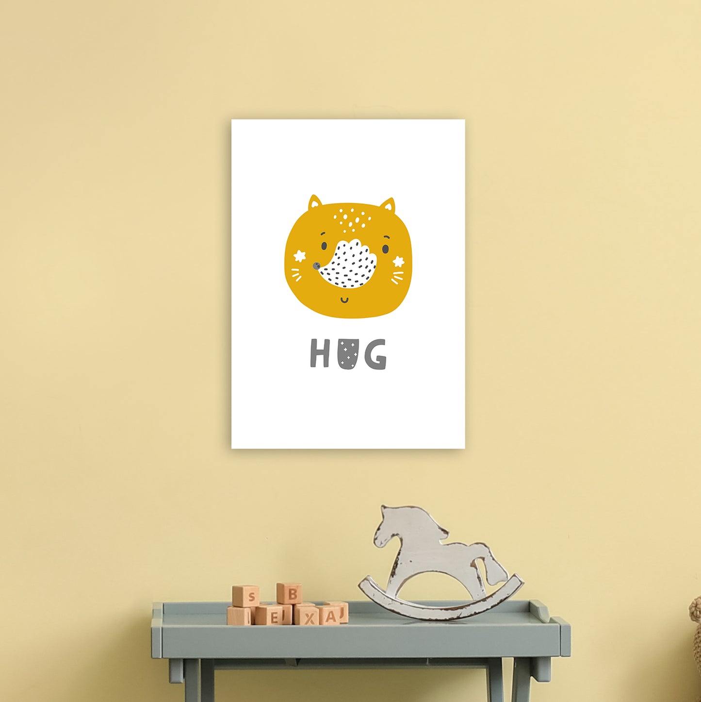 Fox Hug Super Scandi Grey Art Print by Pixy Paper A3 Black Frame