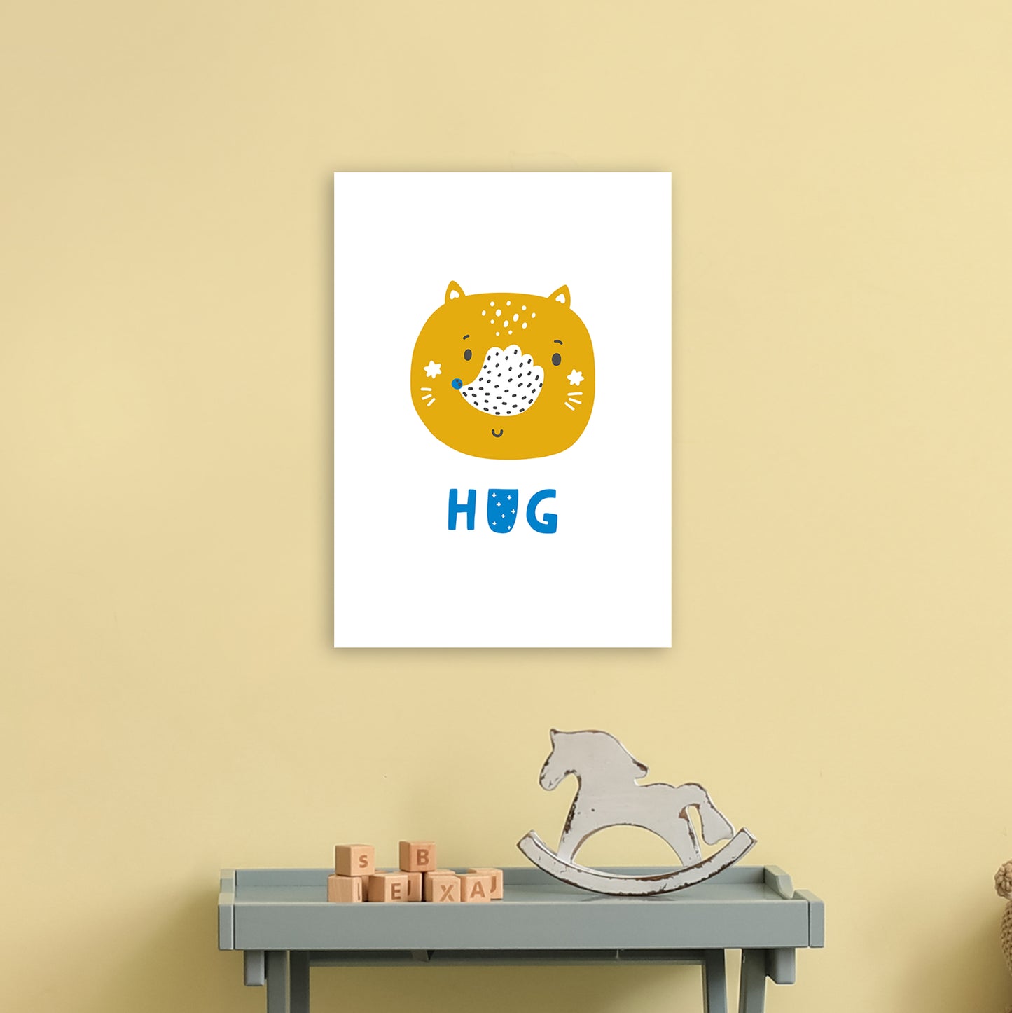 Fox Hug Blue Super Scandi Art Print by Pixy Paper A3 Black Frame