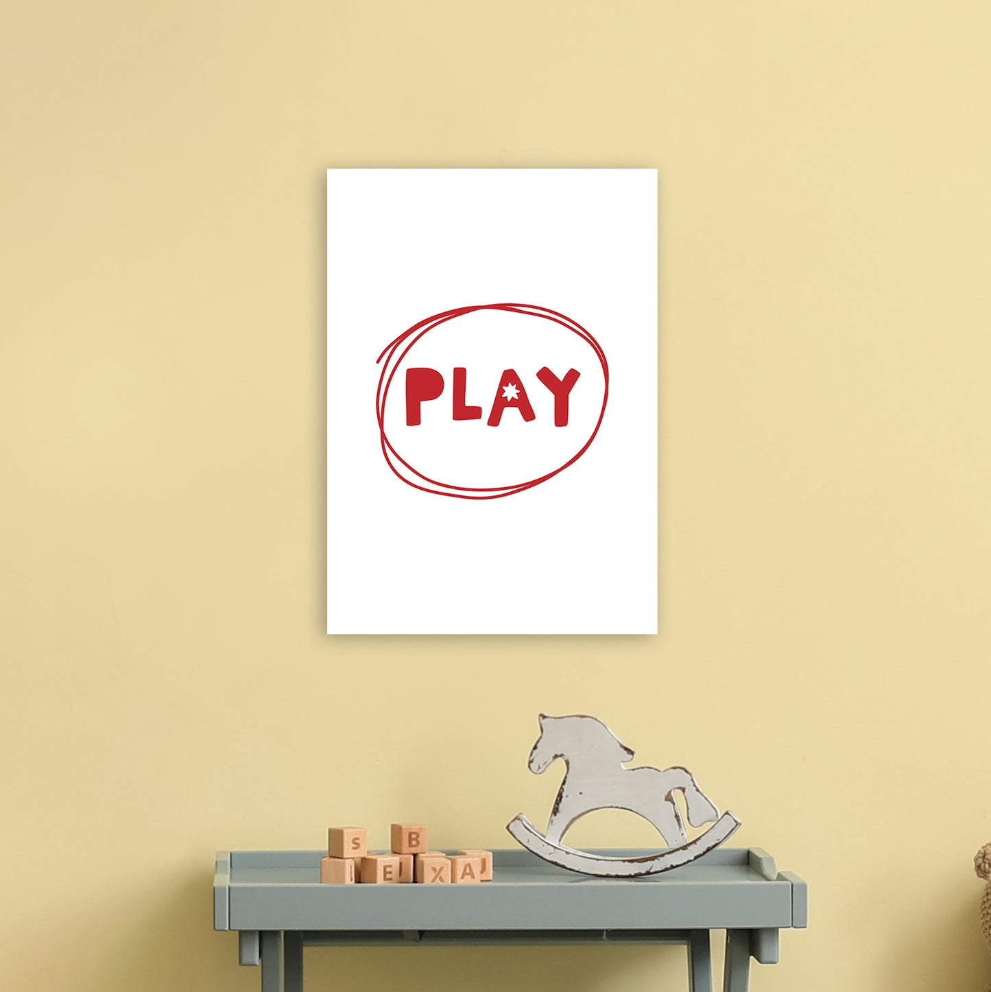 Play Red Super Scandi Art Print by Pixy Paper A3 Black Frame