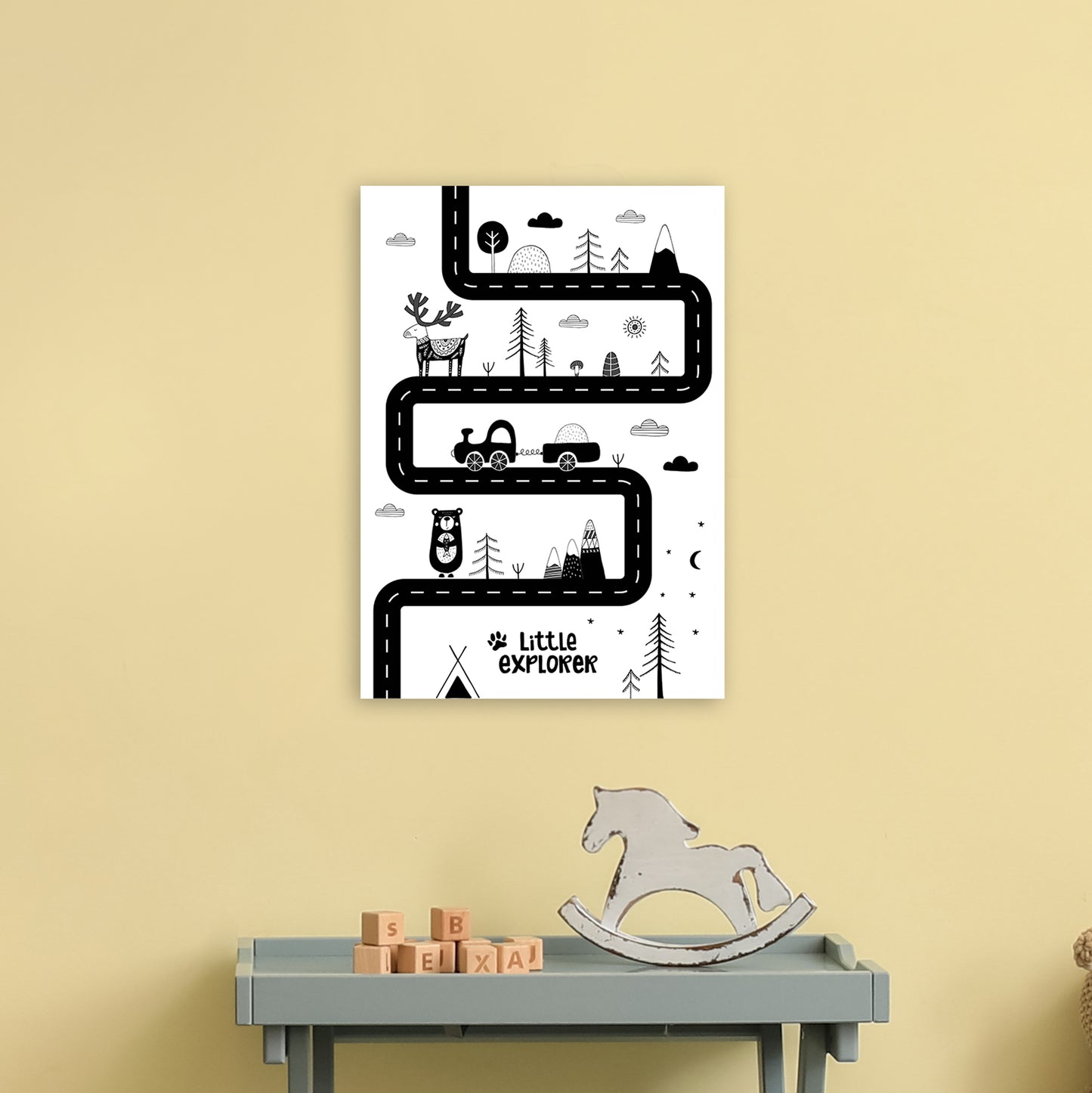 Little Explorer Track Art Print by Pixy Paper A3 Black Frame