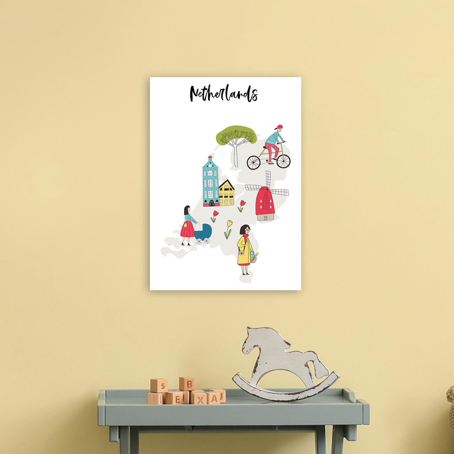 Netherlands Map Art Print by Pixy Paper A3 Black Frame
