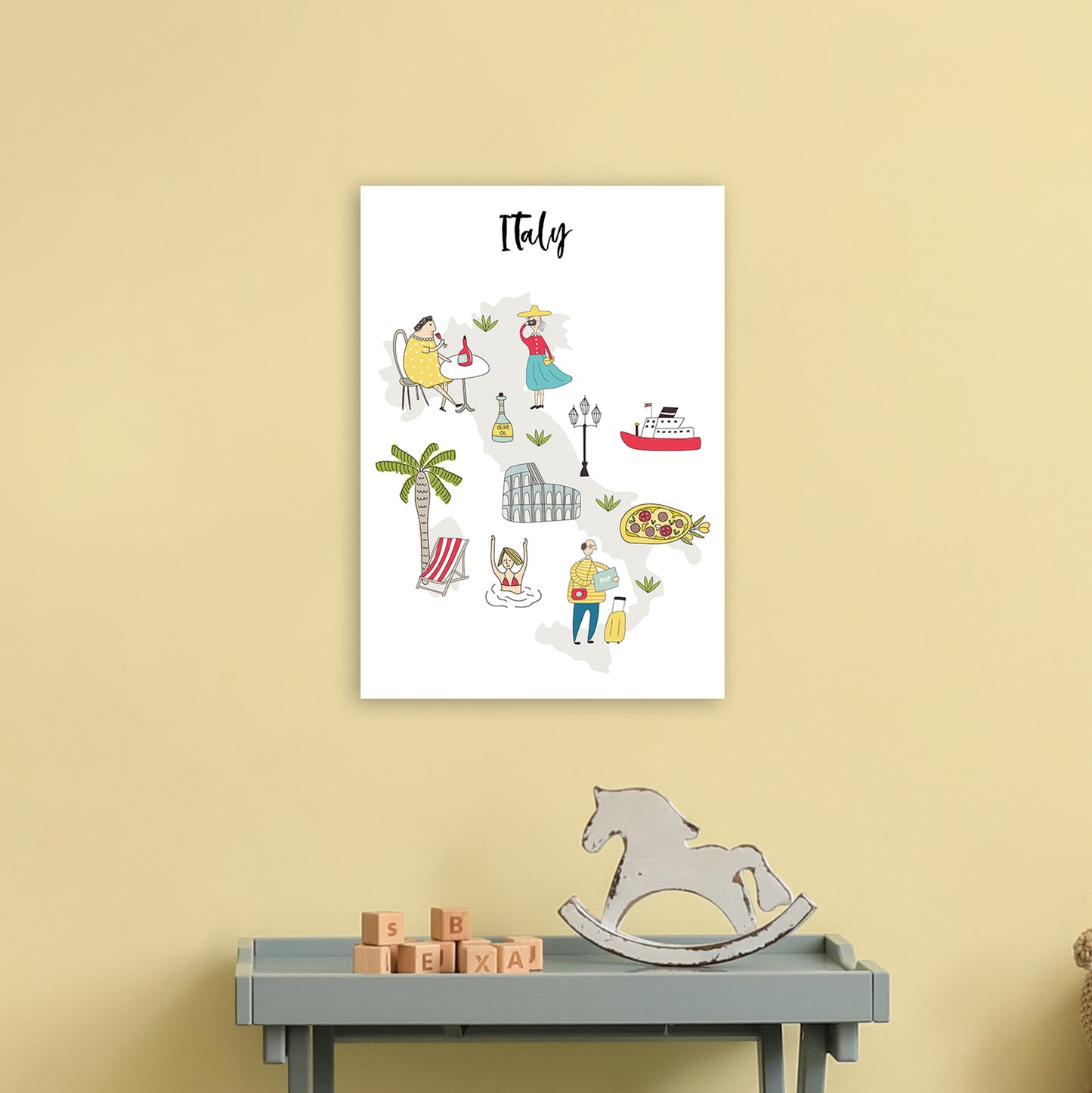 Italy Map Art Print by Pixy Paper A3 Black Frame