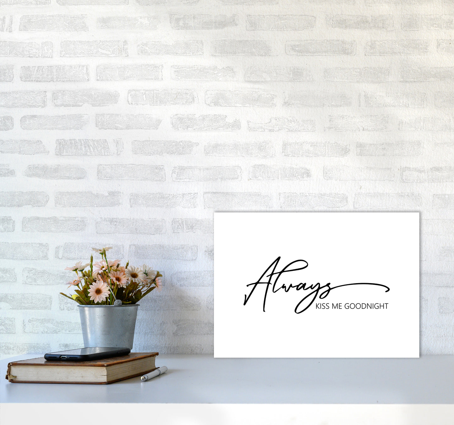 Always Kiss Me Goodnight Art Print by Pixy Paper A3 Black Frame