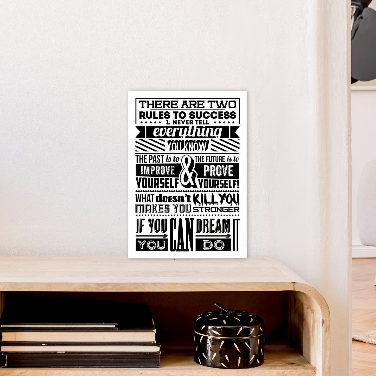 Rules To Success Vintage Art Print by Pixy Paper A3 Black Frame