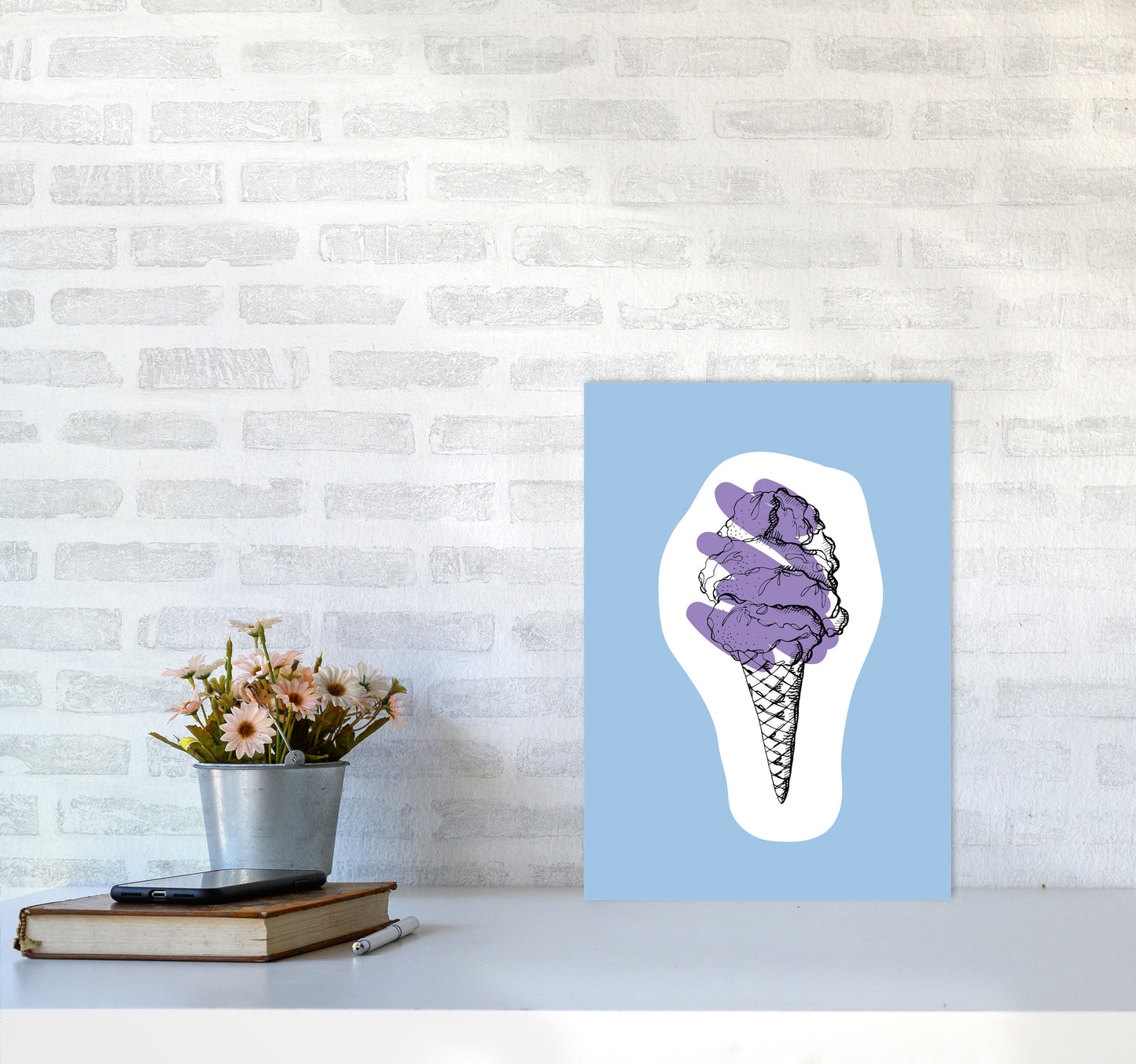 Kitchen Pop Ice Cream Blue Art Print by Pixy Paper A3 Black Frame