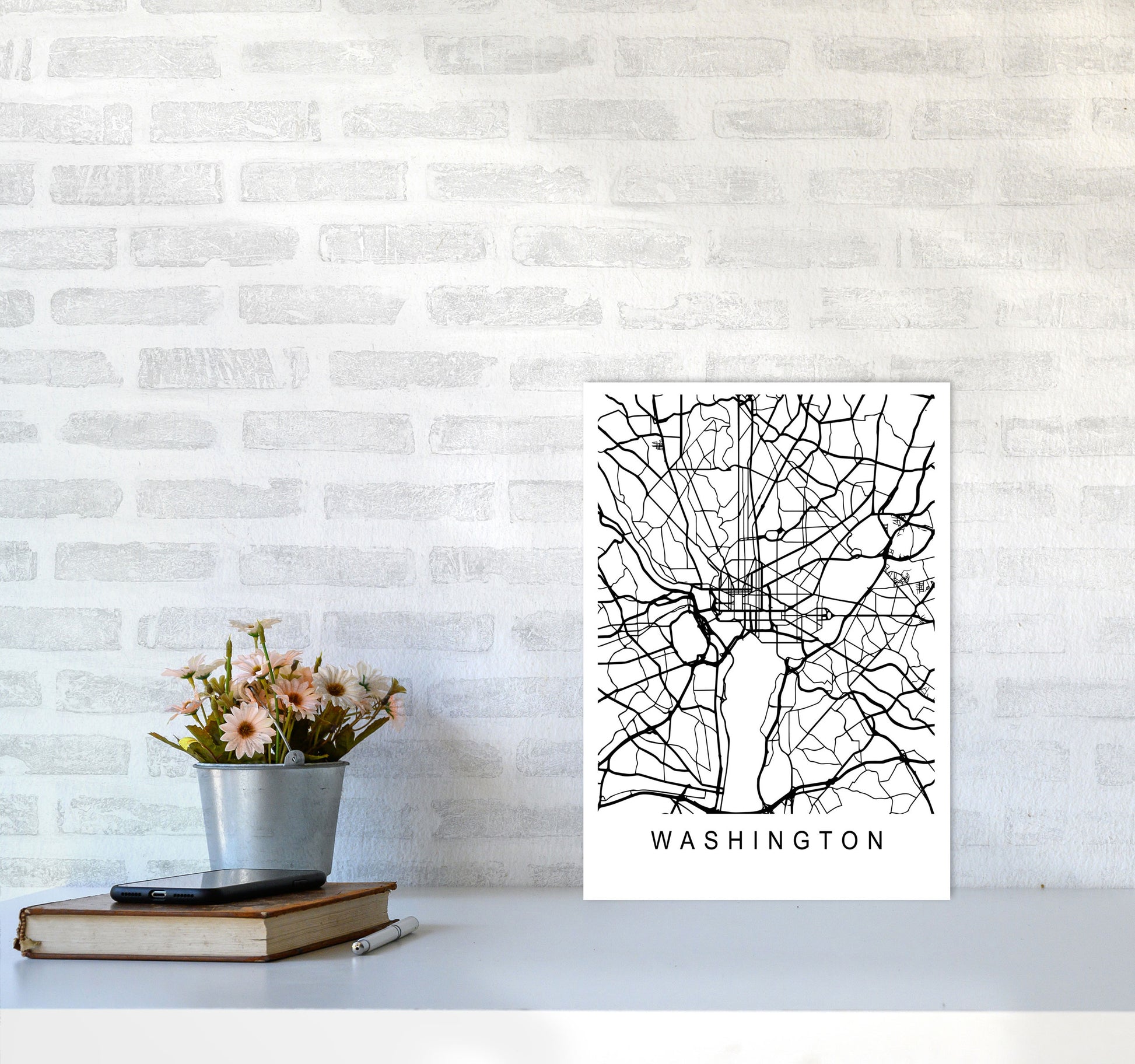 Washington Map Art Print by Pixy Paper A3 Black Frame