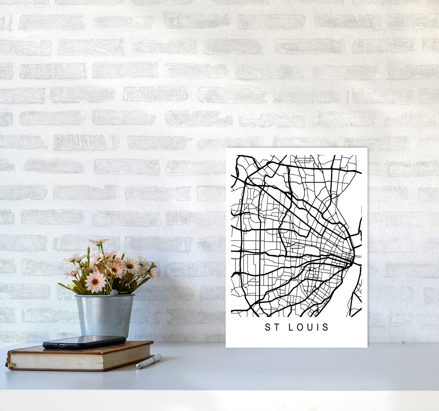 St Louis Map Art Print by Pixy Paper A3 Black Frame